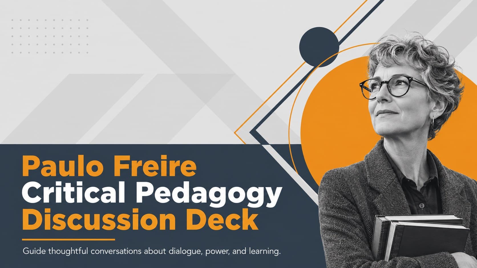 Cover of the Paulo Freire critical pedagogy deck with bold orange and grey geometric forms.