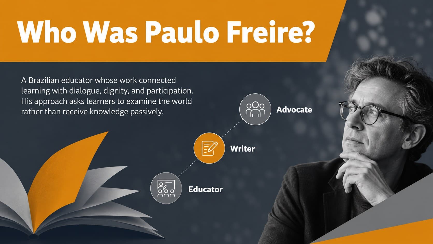 Educational theory slide introducing Paulo Freire and the purpose of critical pedagogy.