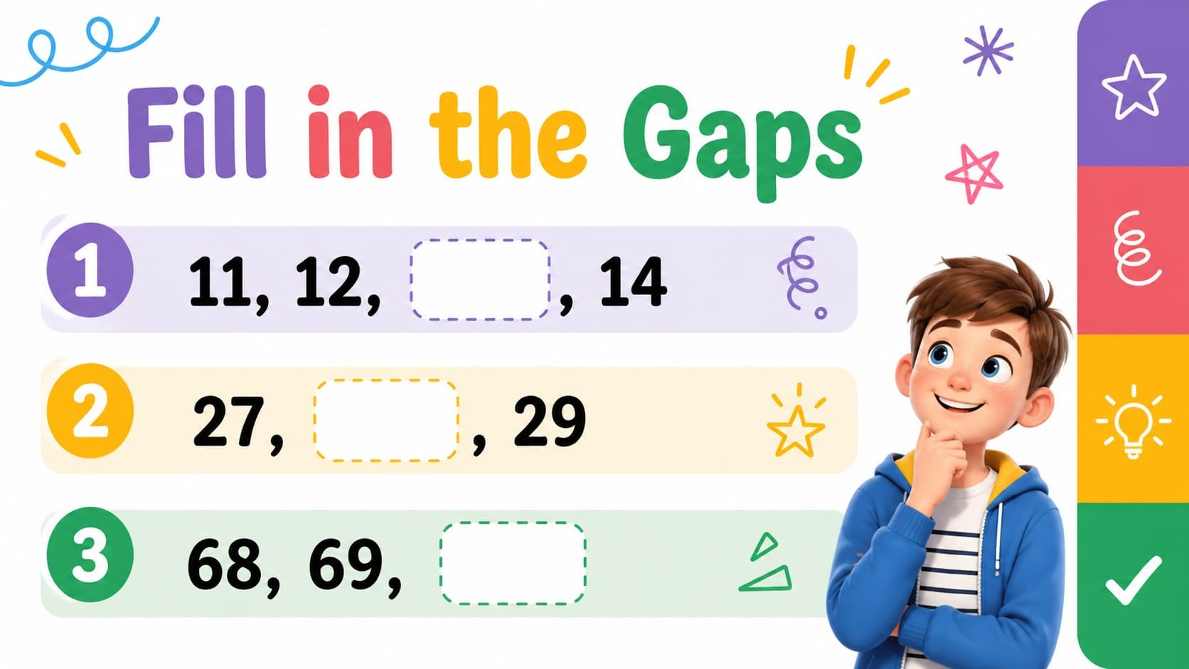 French numbers worksheet-style slide with fill-in-the-blank counting exercises.