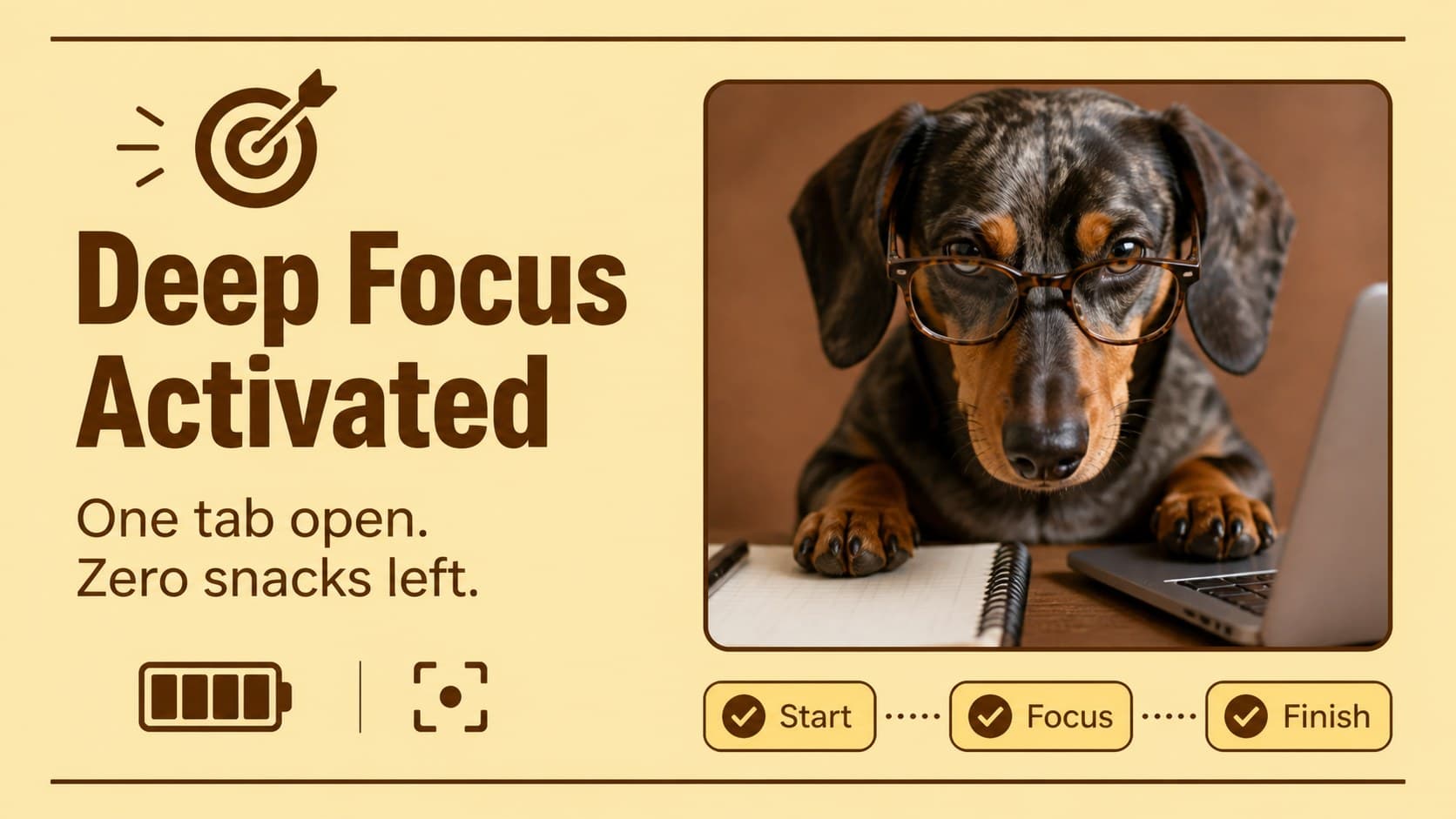 Funny pet slideshow for meetings with a focused puppy and a humorous productivity caption.