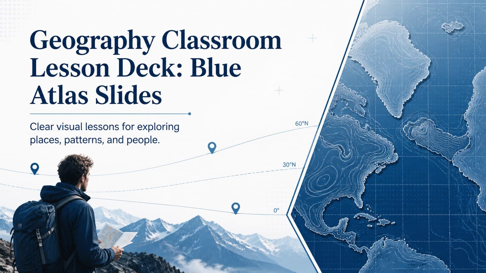 Cover slide for a geography classroom lesson deck with a blue editorial map composition and a clear teaching title.
