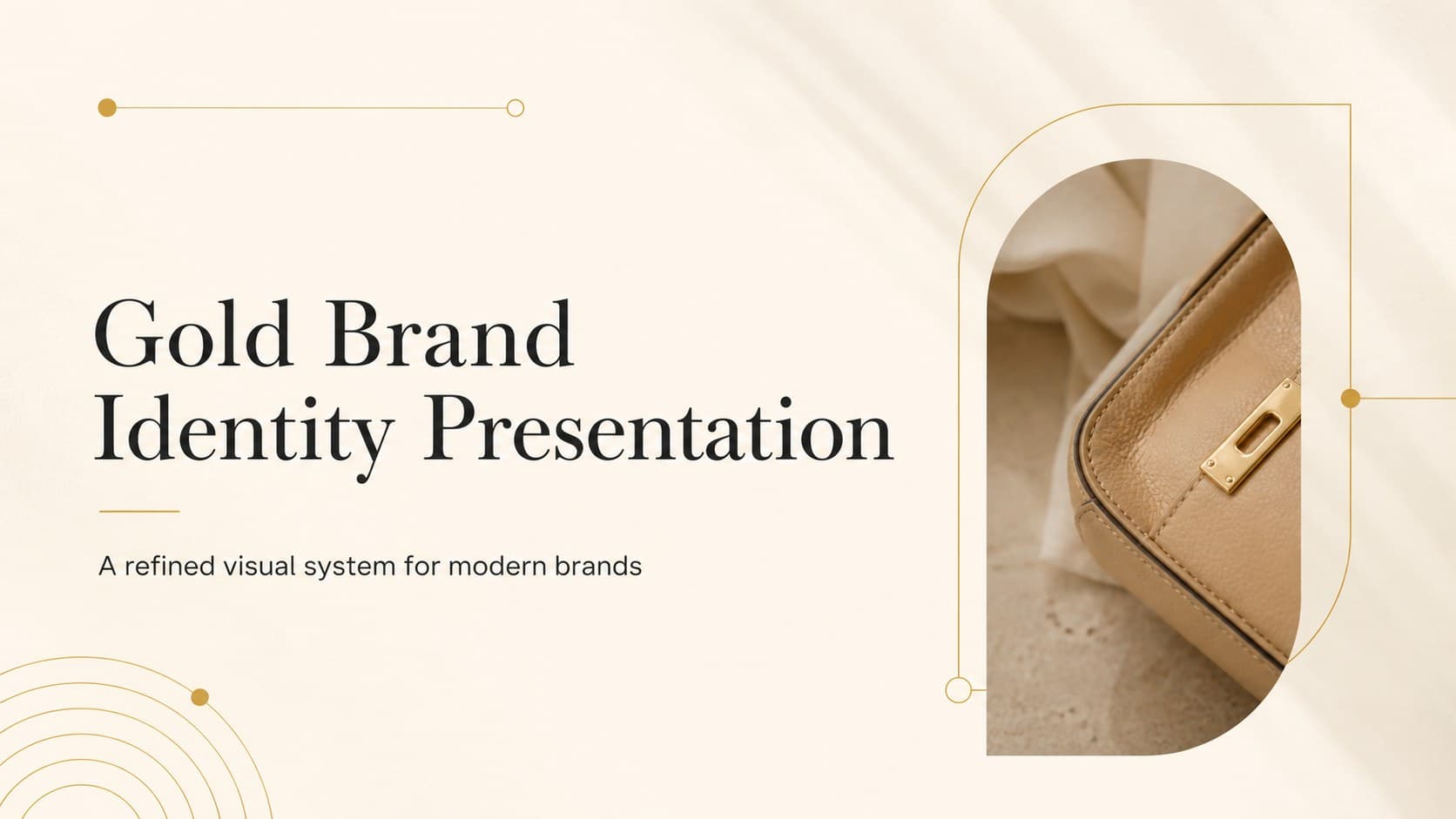 Cover slide for a gold brand identity presentation with an elegant editorial layout and refined typography.