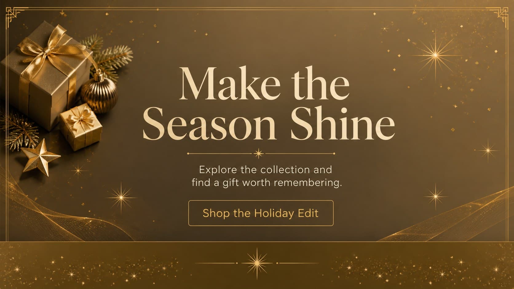 Festive product pricing presentation closing slide with a gold offer card and a direct seasonal shopping call to action.