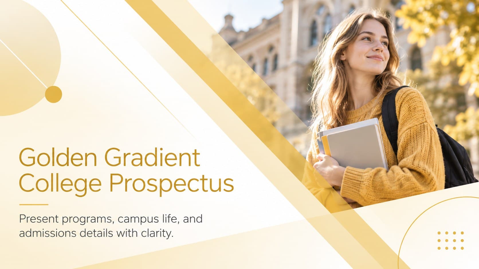 Golden Gradient College Prospectus cover with elegant yellow accents and a modern academic image.