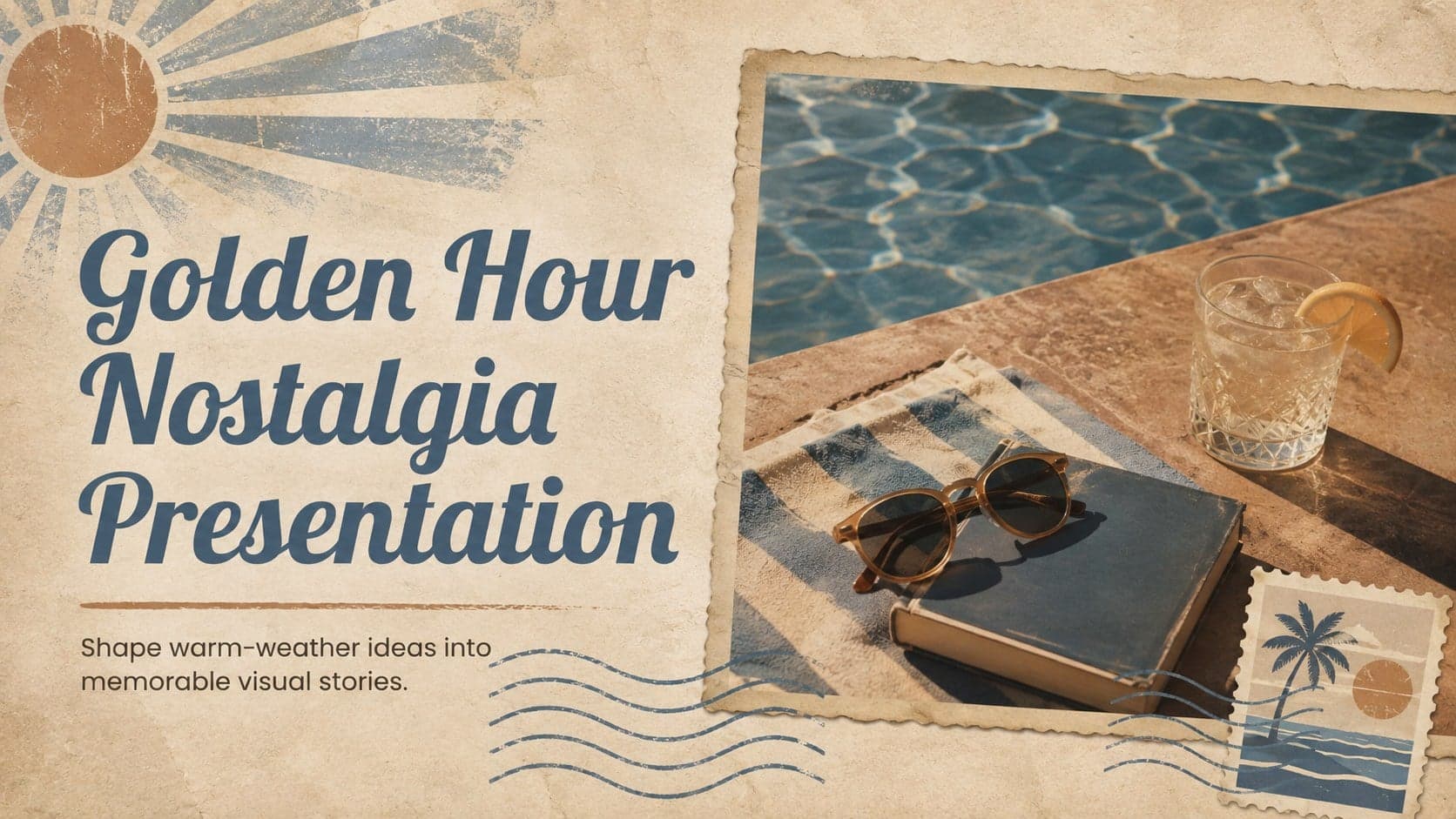 Cover of the Golden Hour Nostalgia Presentation with sun-faded blue and brown summer graphics.