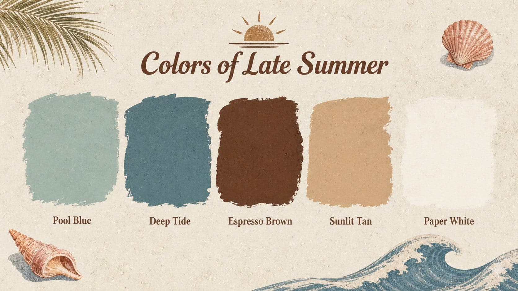 Blue and brown retro slides palette with labeled colors for a nostalgic summer concept.