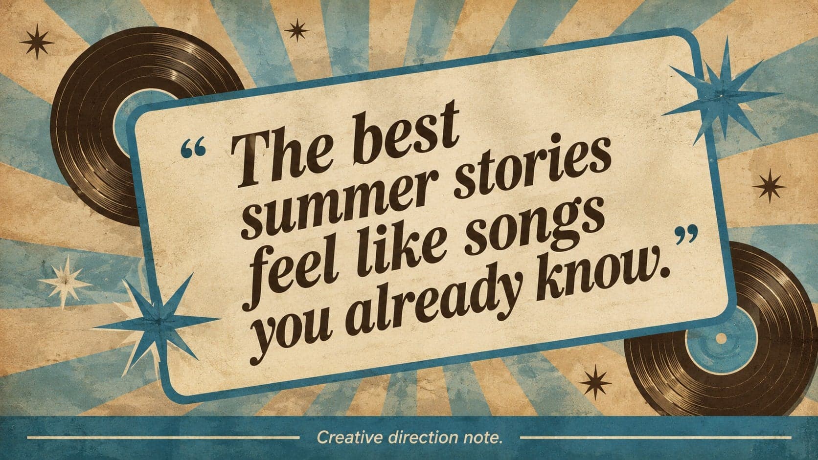 Nostalgic pop culture slideshow page with an original quotation and analog-inspired typography.