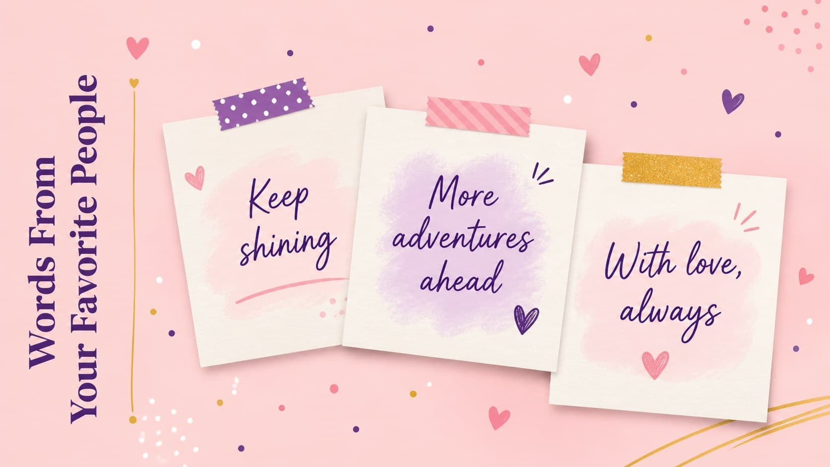 Birthday guest message slide with colorful note cards for heartfelt celebration wishes.