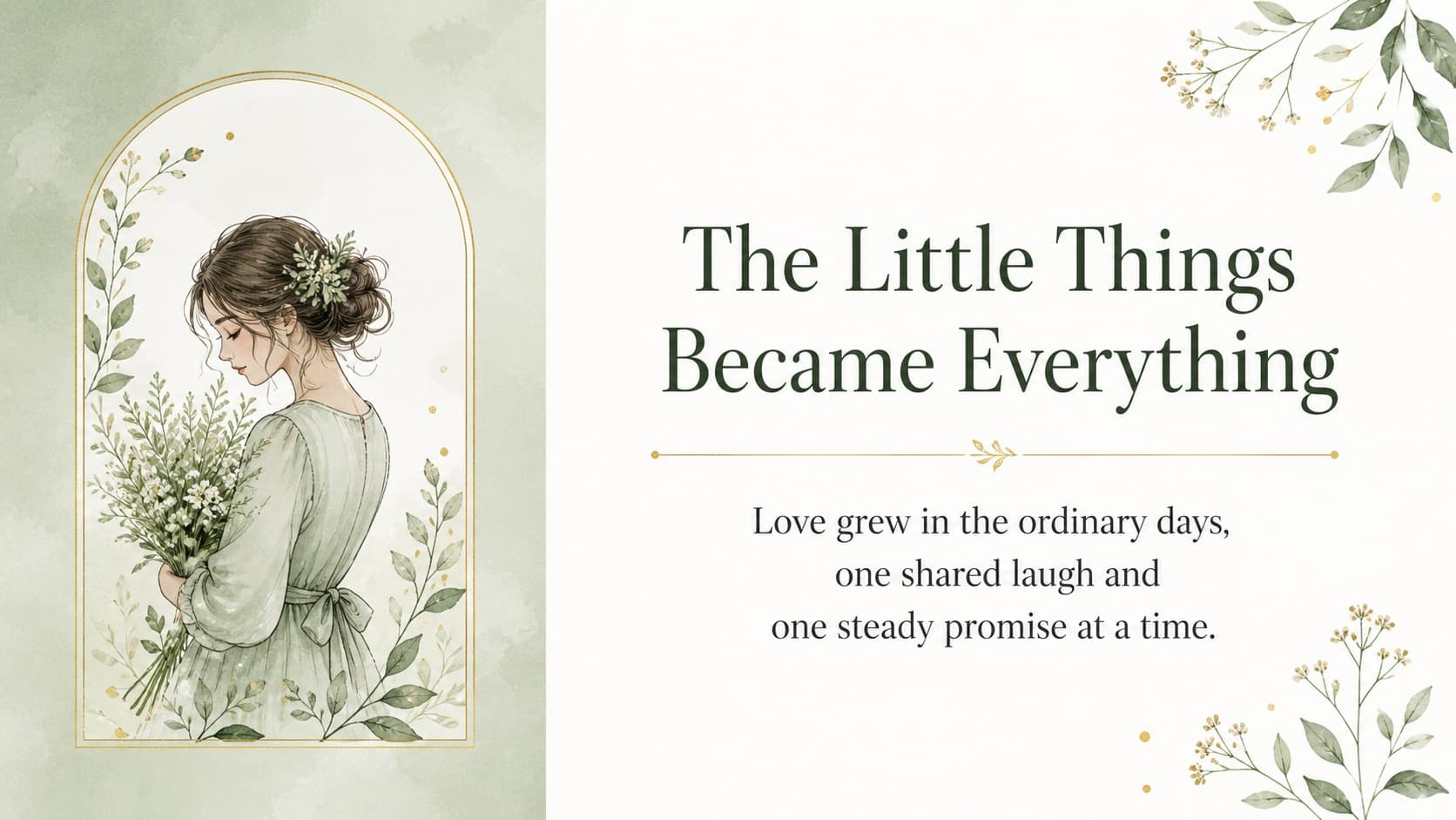Memory quote slide for grandparents anniversary memory presentation using a refined green and gold layout.