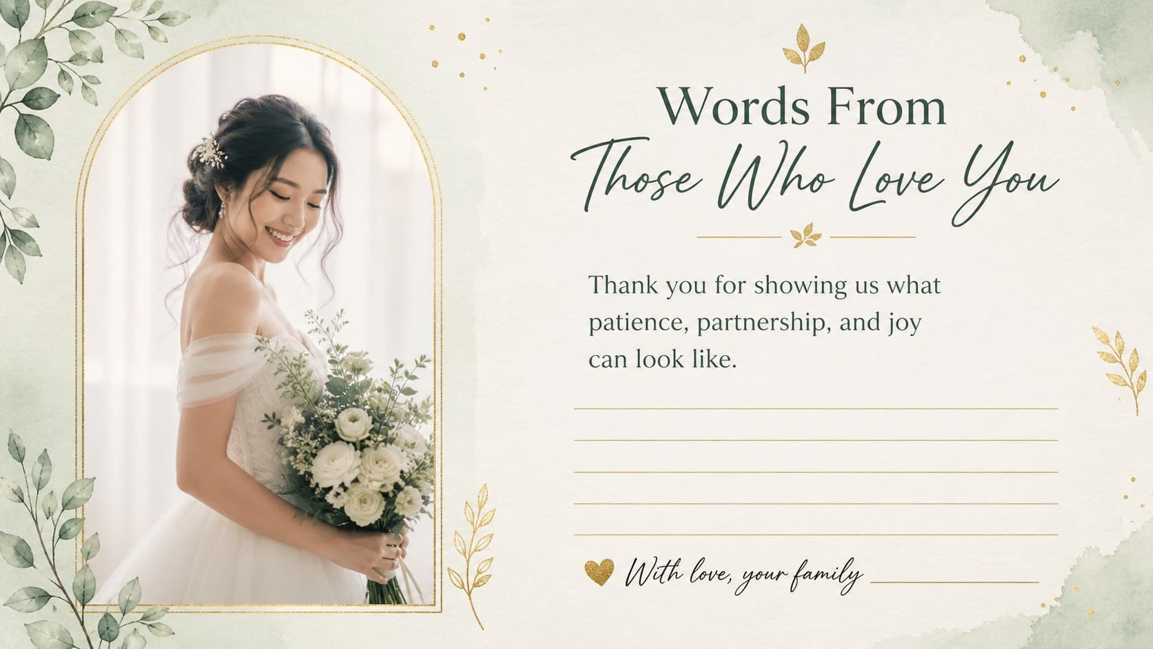 Editable family message slide for a floral golden anniversary presentation with room for personal notes.