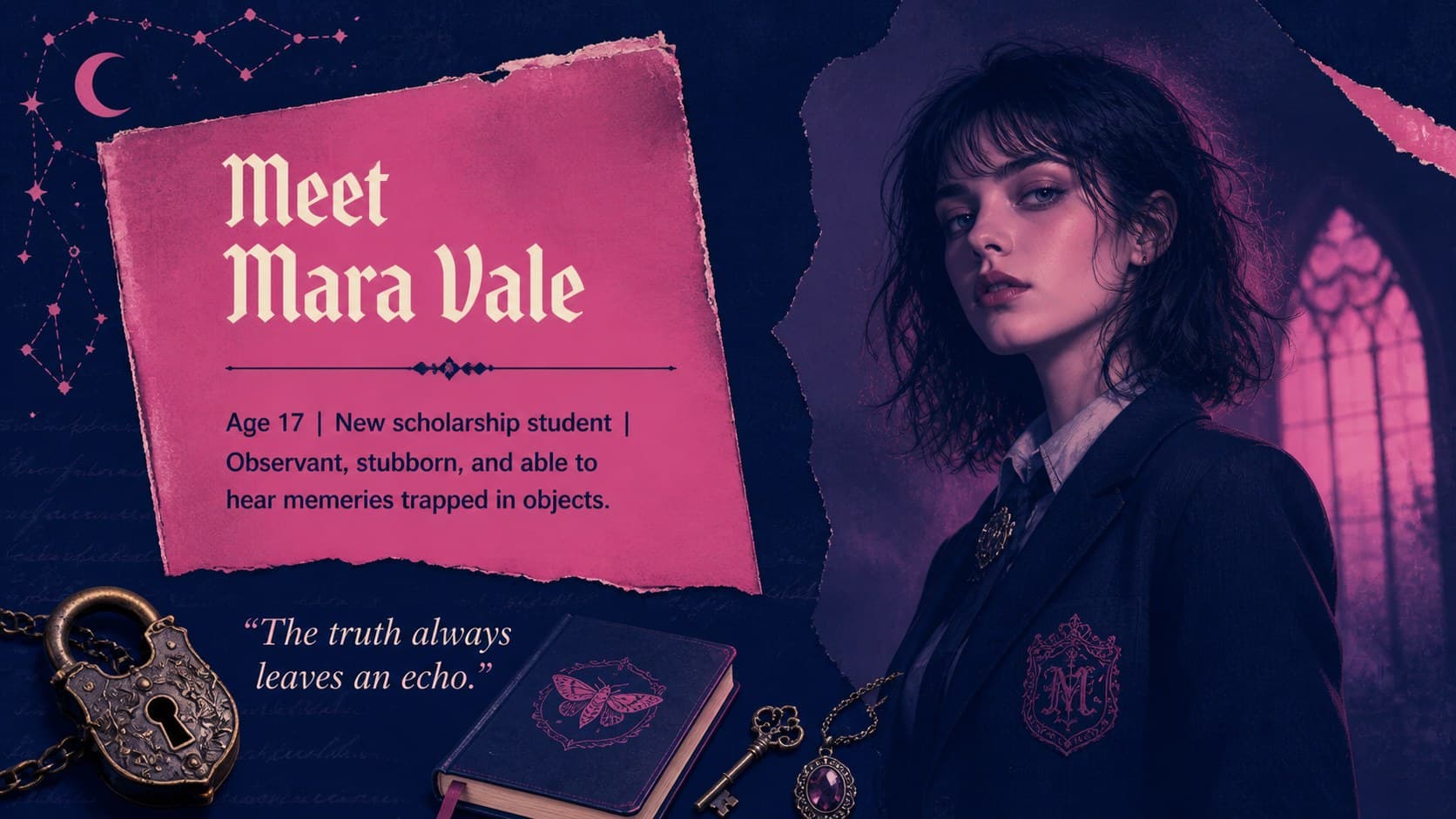Supernatural TV series presentation slide profiling an original teenage lead character.