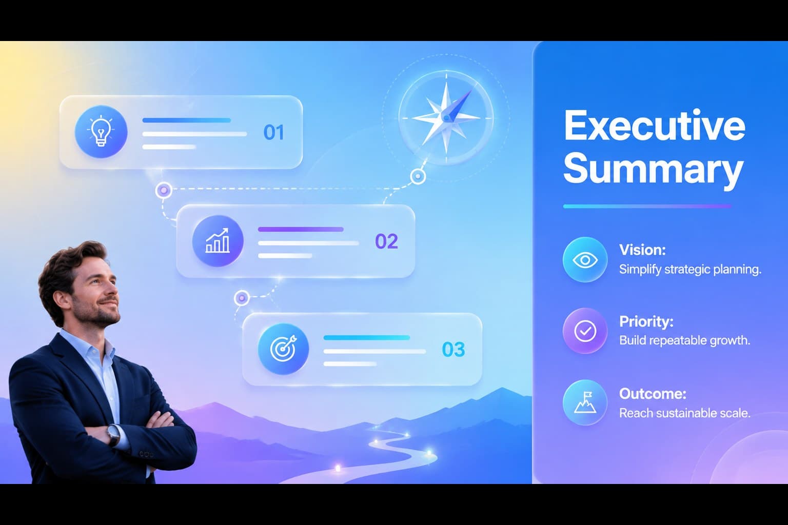 Gradient business roadmap executive summary organized around vision, priorities, and outcomes.