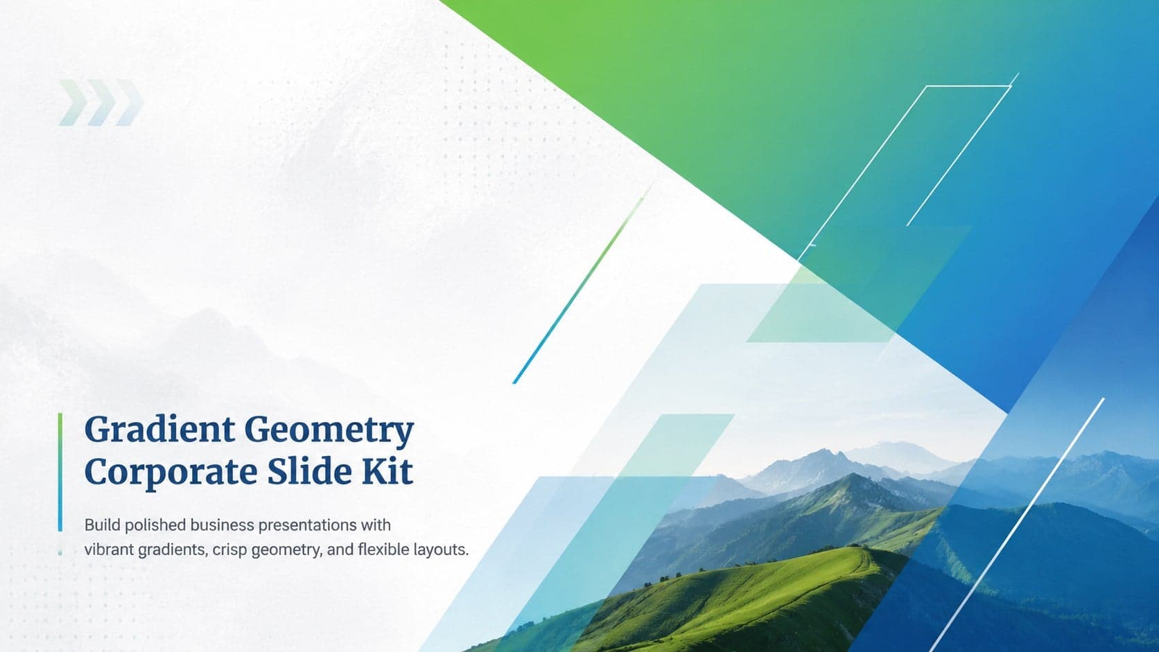 Cover of the Gradient Geometry Corporate Slide Kit with blue-green gradients and angular professional graphics.