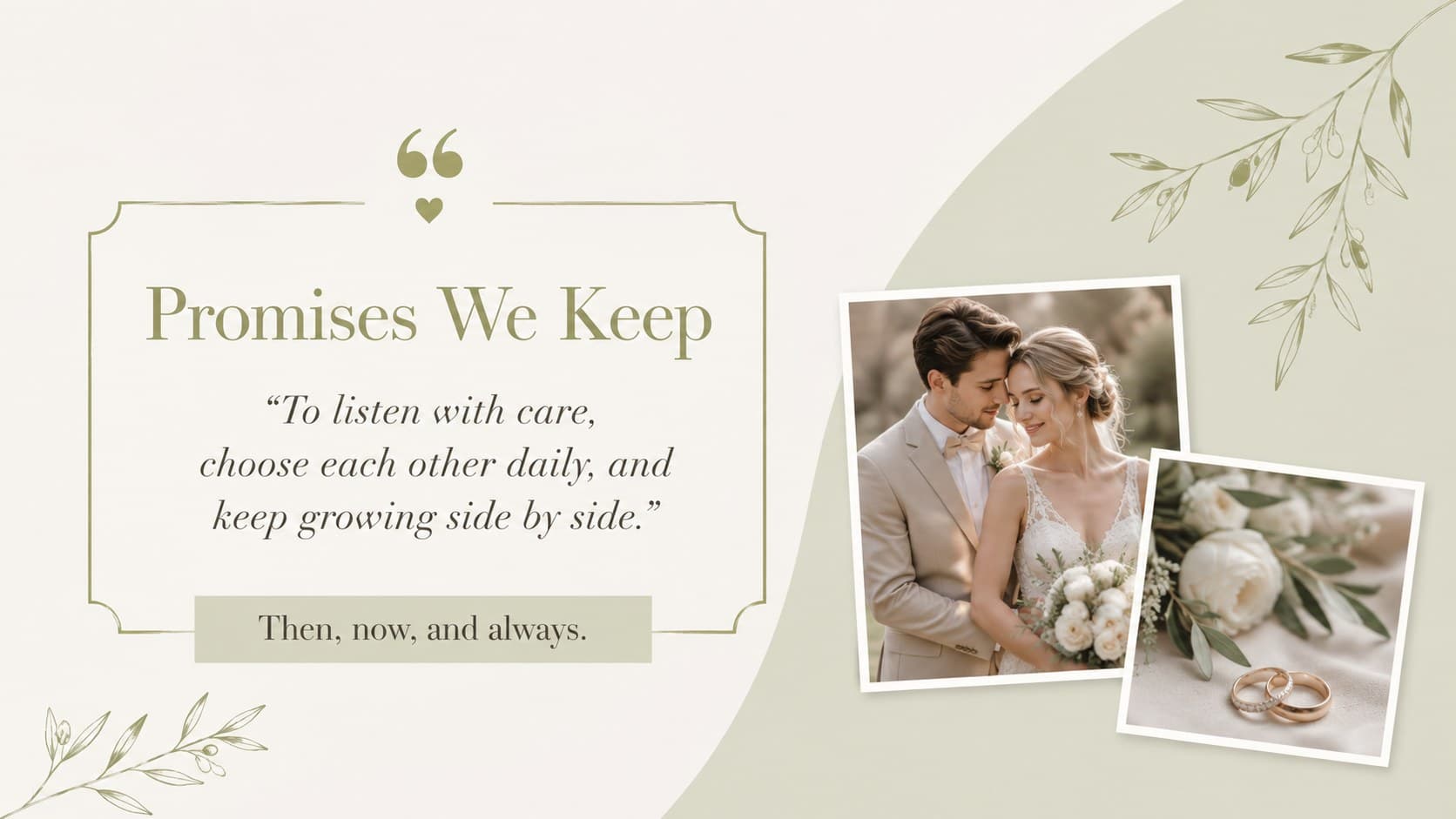 Green wedding anniversary presentation slide reflecting on promises kept through the years.