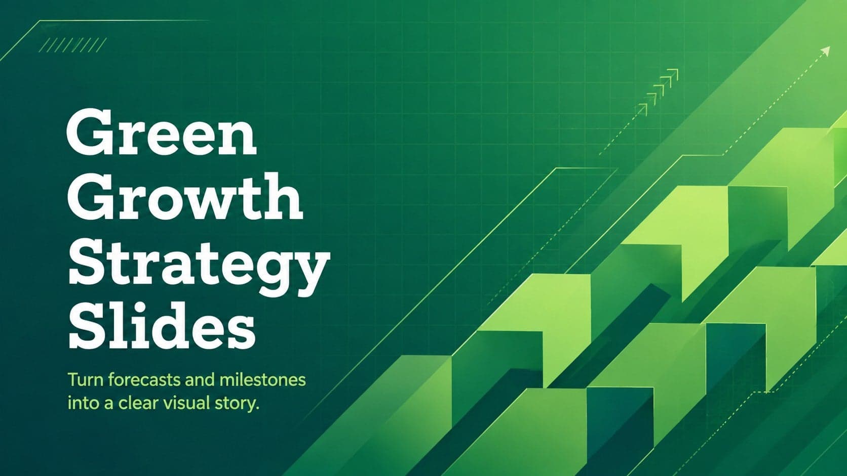 Cover for Green Growth Strategy Slides featuring layered green directional graphics and a clean business title.
