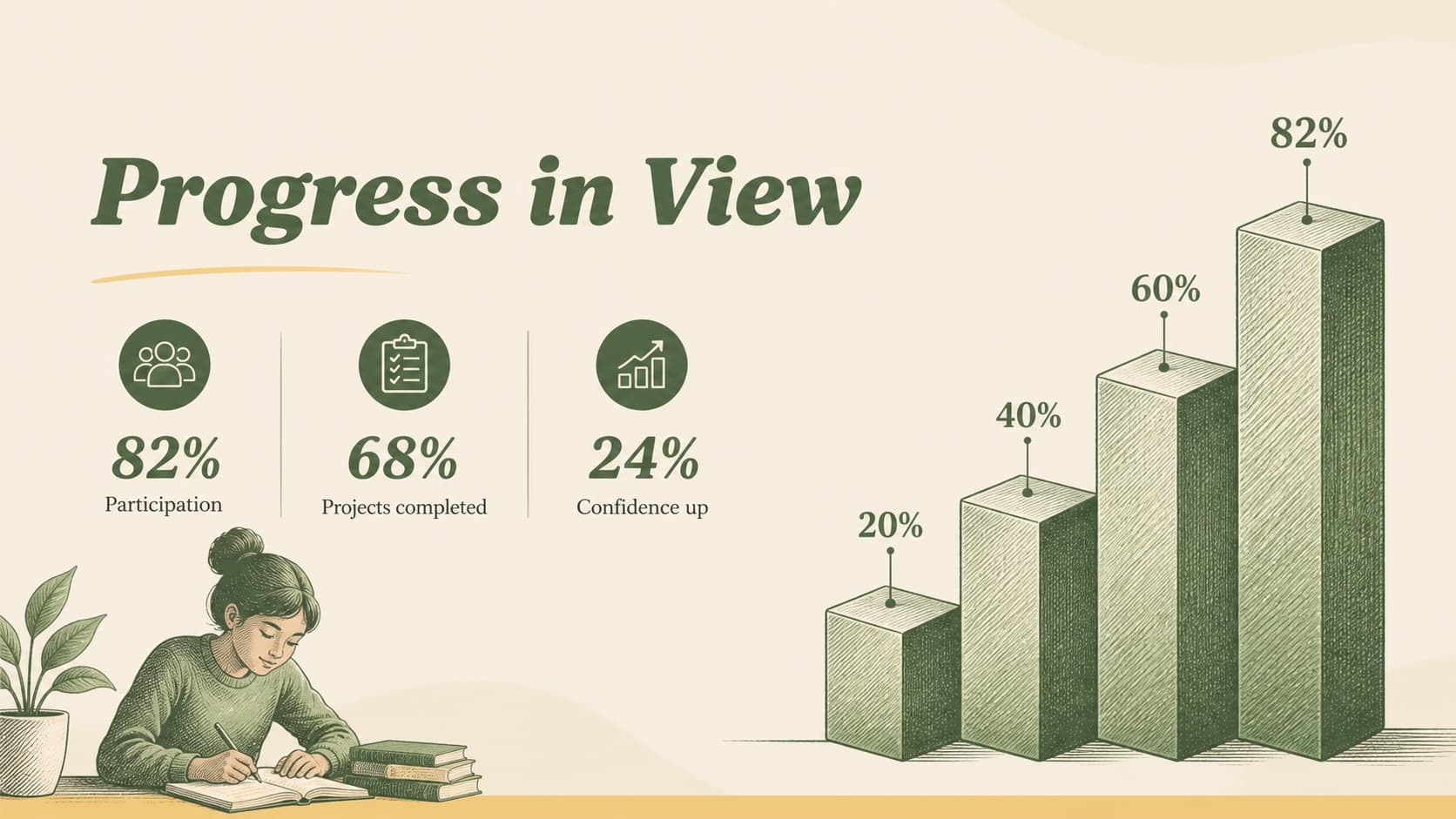 Academic data slide with a green progress chart and yellow highlights for school reporting.