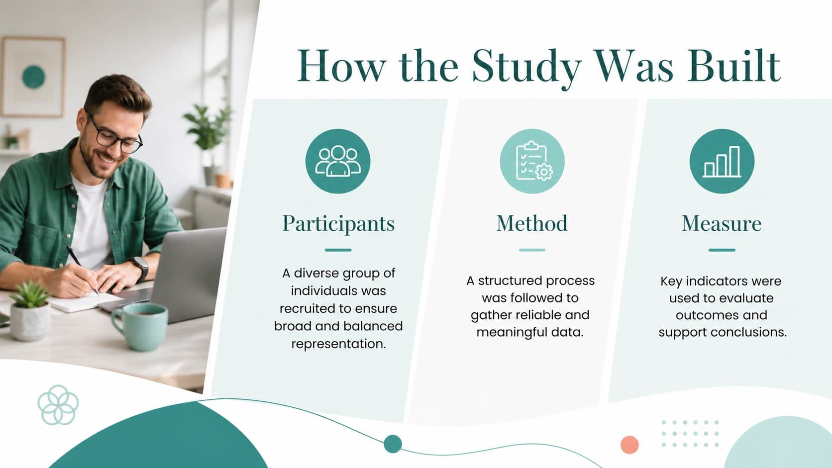 Editable psychology presentation slide organizing research methods and participant information.