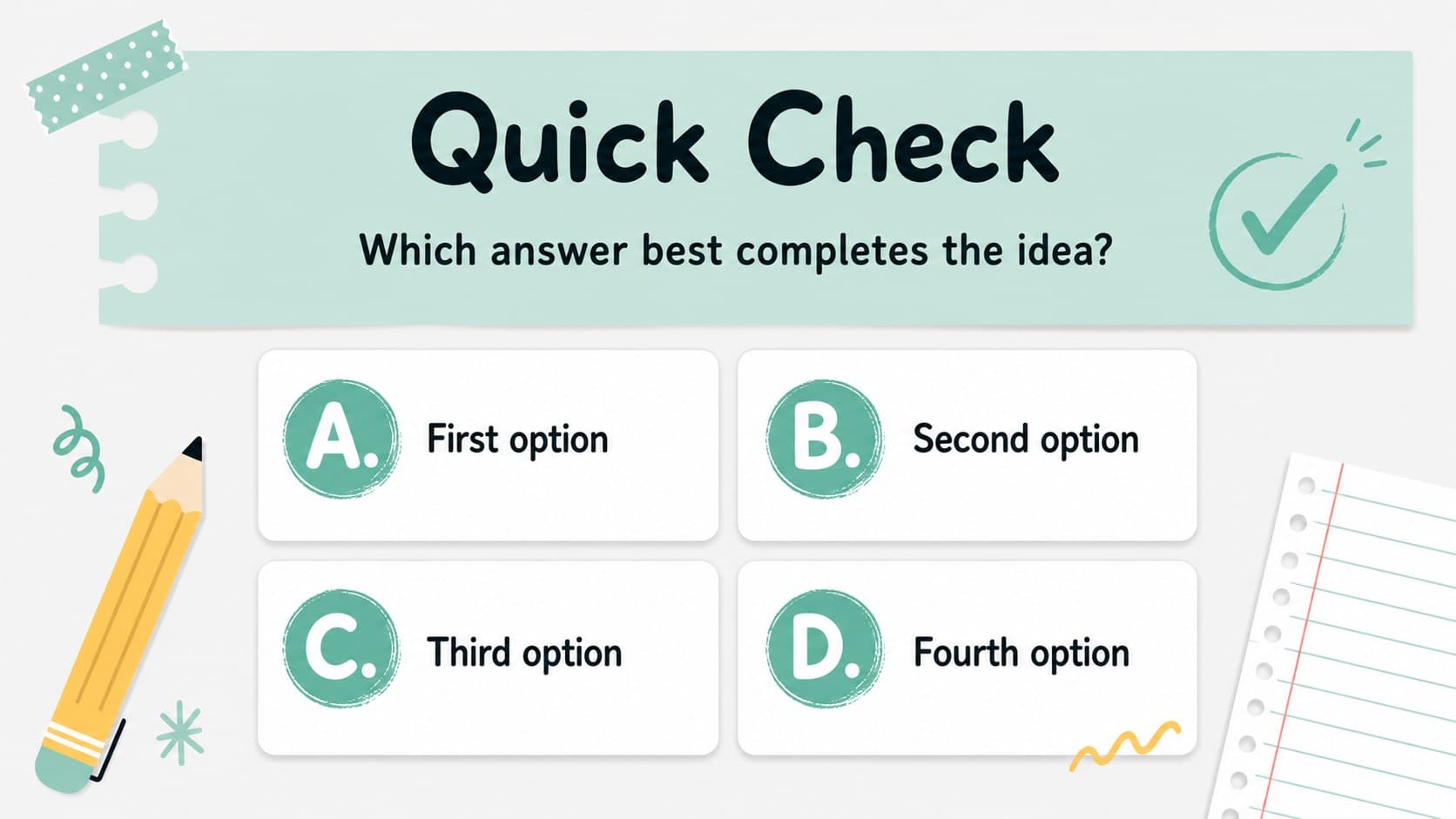 Multiple-choice quiz slide with four answer options for interactive exam practice.