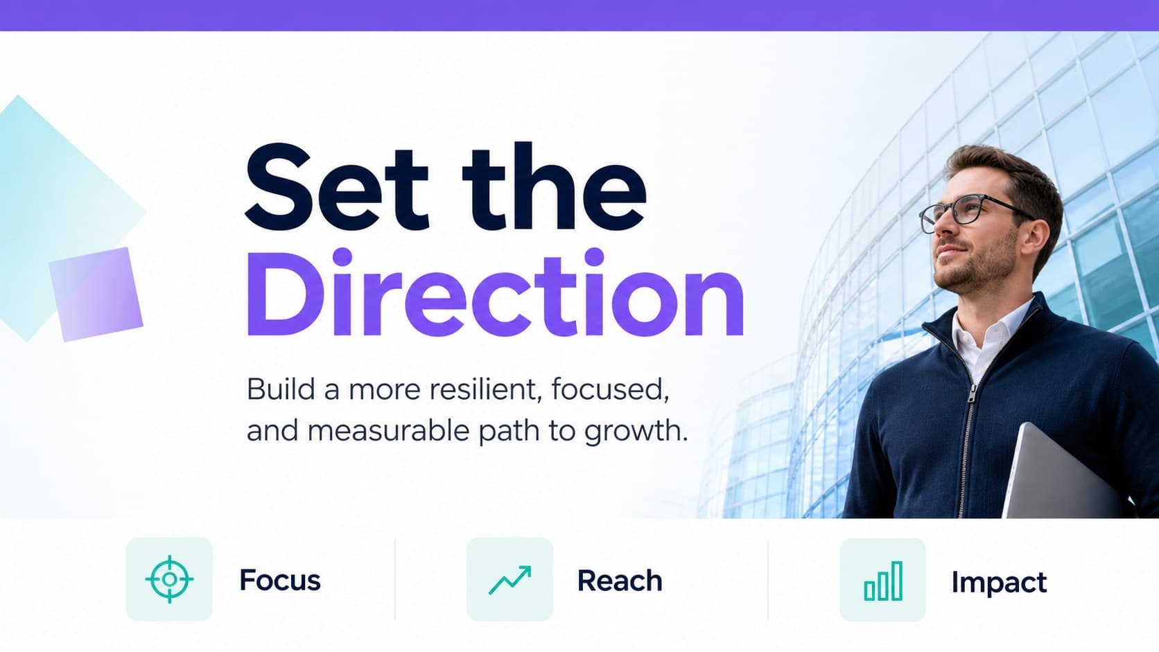 Vision slide showing a concise company direction statement for an executive business planning deck.