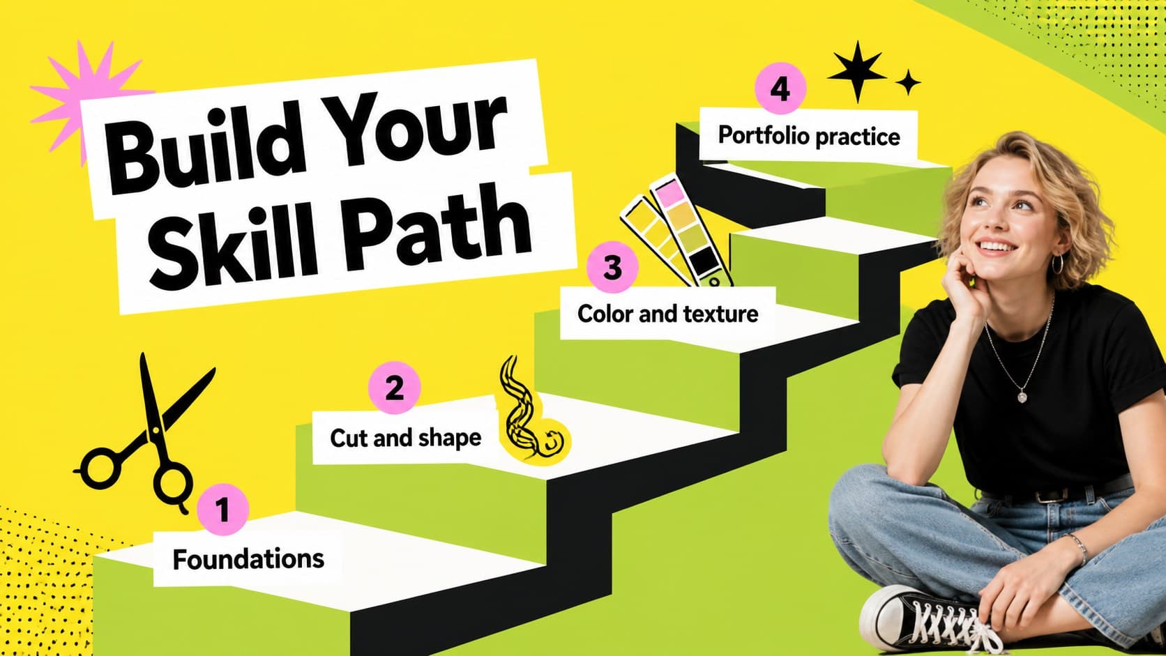 Course pathway slide explaining modules in a salon training program presentation.