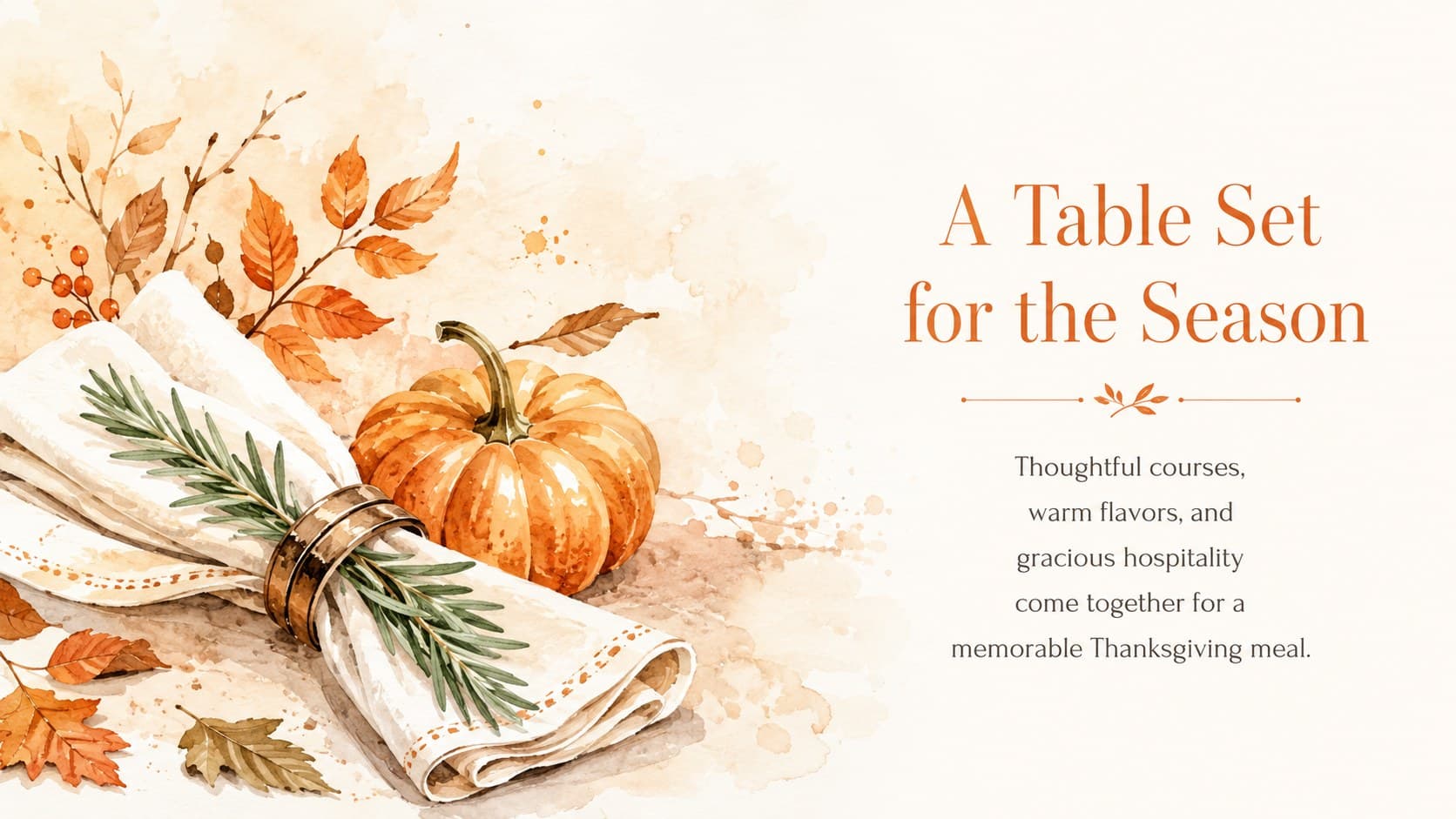 Thanksgiving dining concept slide introducing an elegant seasonal restaurant menu presentation.