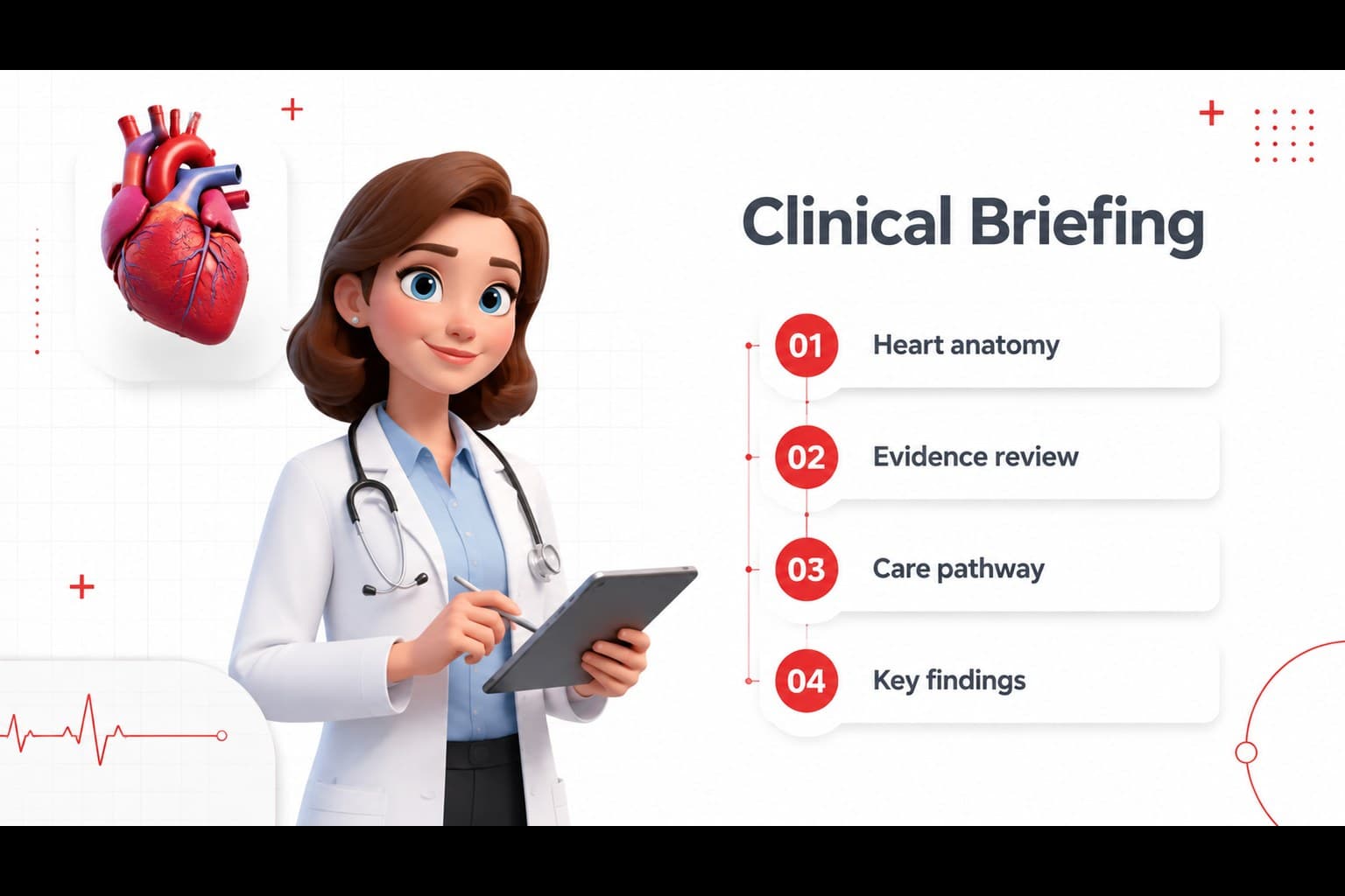 Agenda slide outlining sections for a cardiovascular research presentation template.