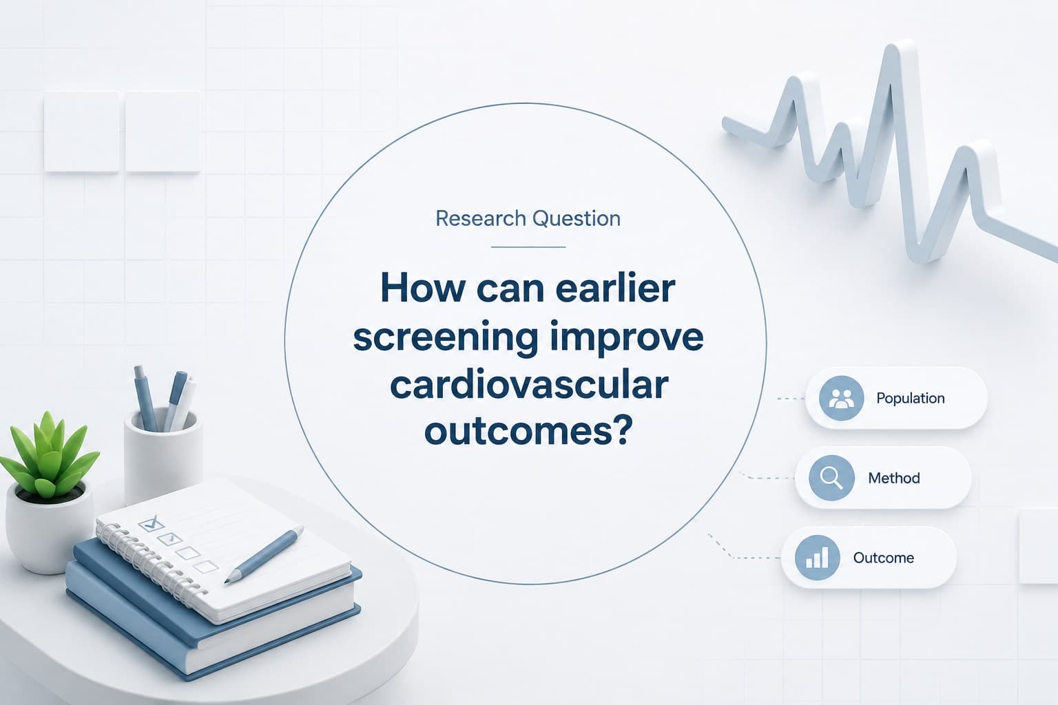 Research question slide for a cardiovascular research presentation template with a focused clinical prompt.