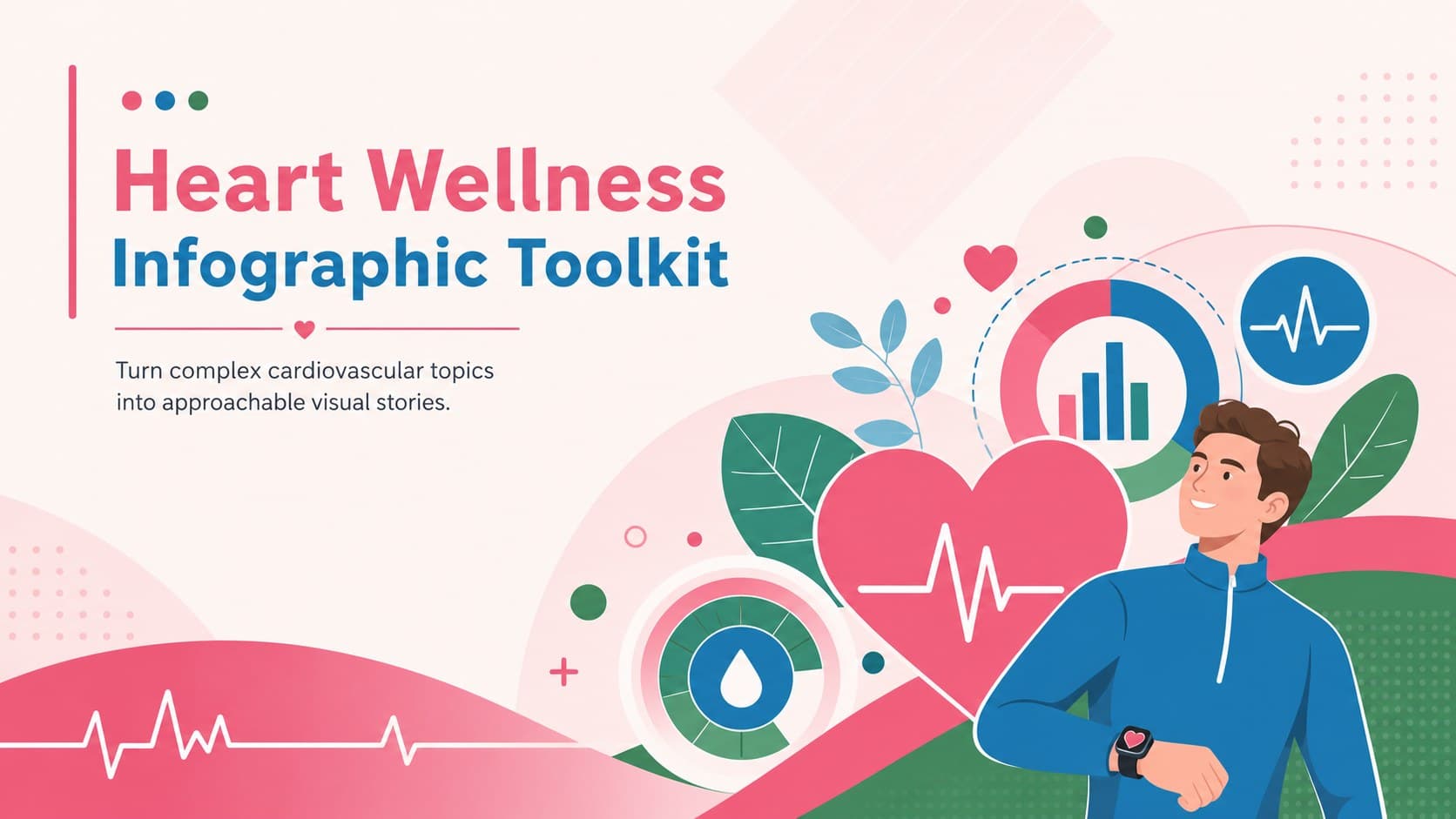 Cover of the Heart Wellness Infographic Toolkit with colorful cardiovascular icons in a modern flat design.