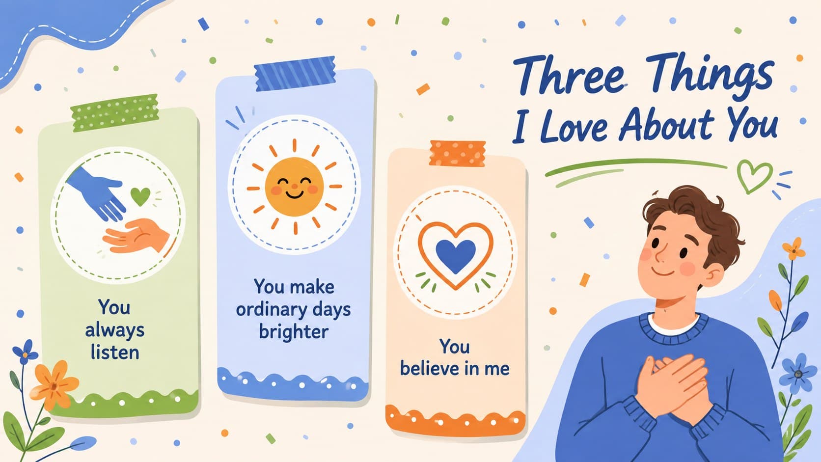 Three reasons to appreciate Mom arranged in a playful illustrated greeting slide.