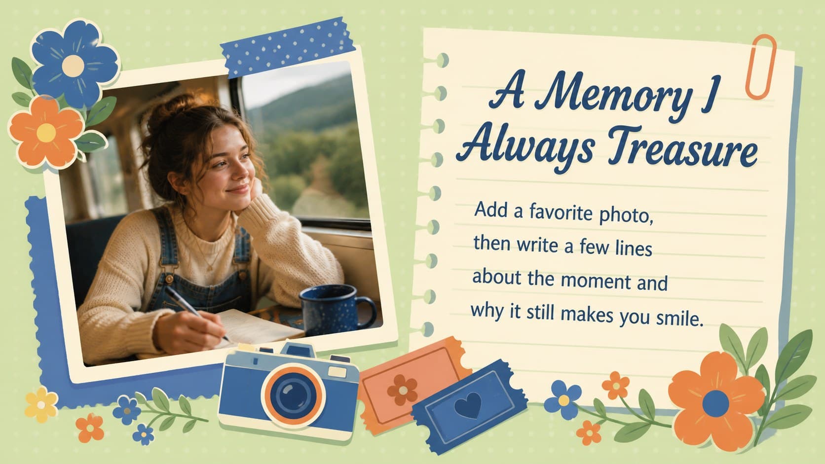 Favorite memory page with a photo frame and affectionate text for a digital card presentation for Mom.