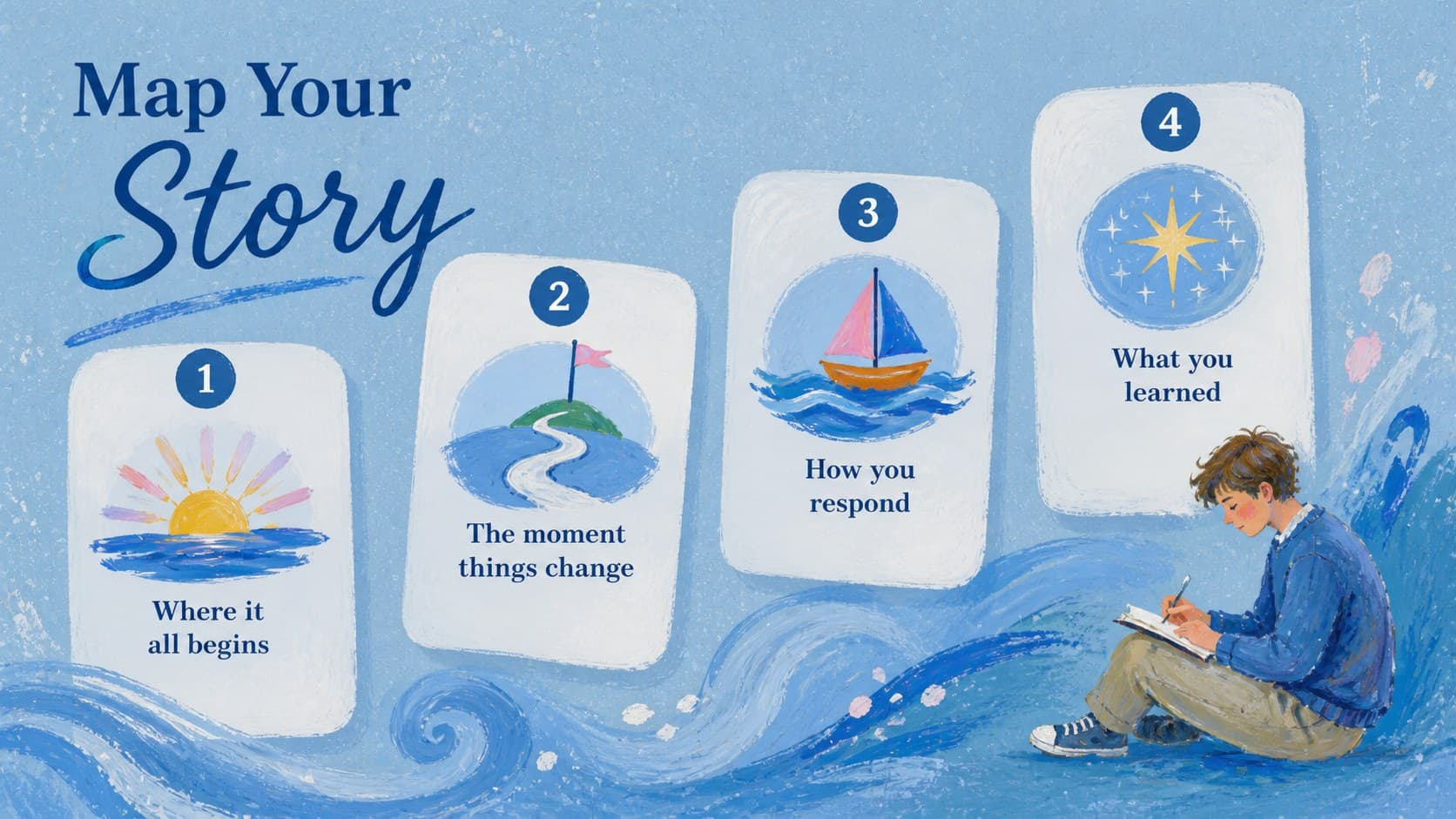 Story sequence slide organizing key events for a Greek mythology classroom presentation.