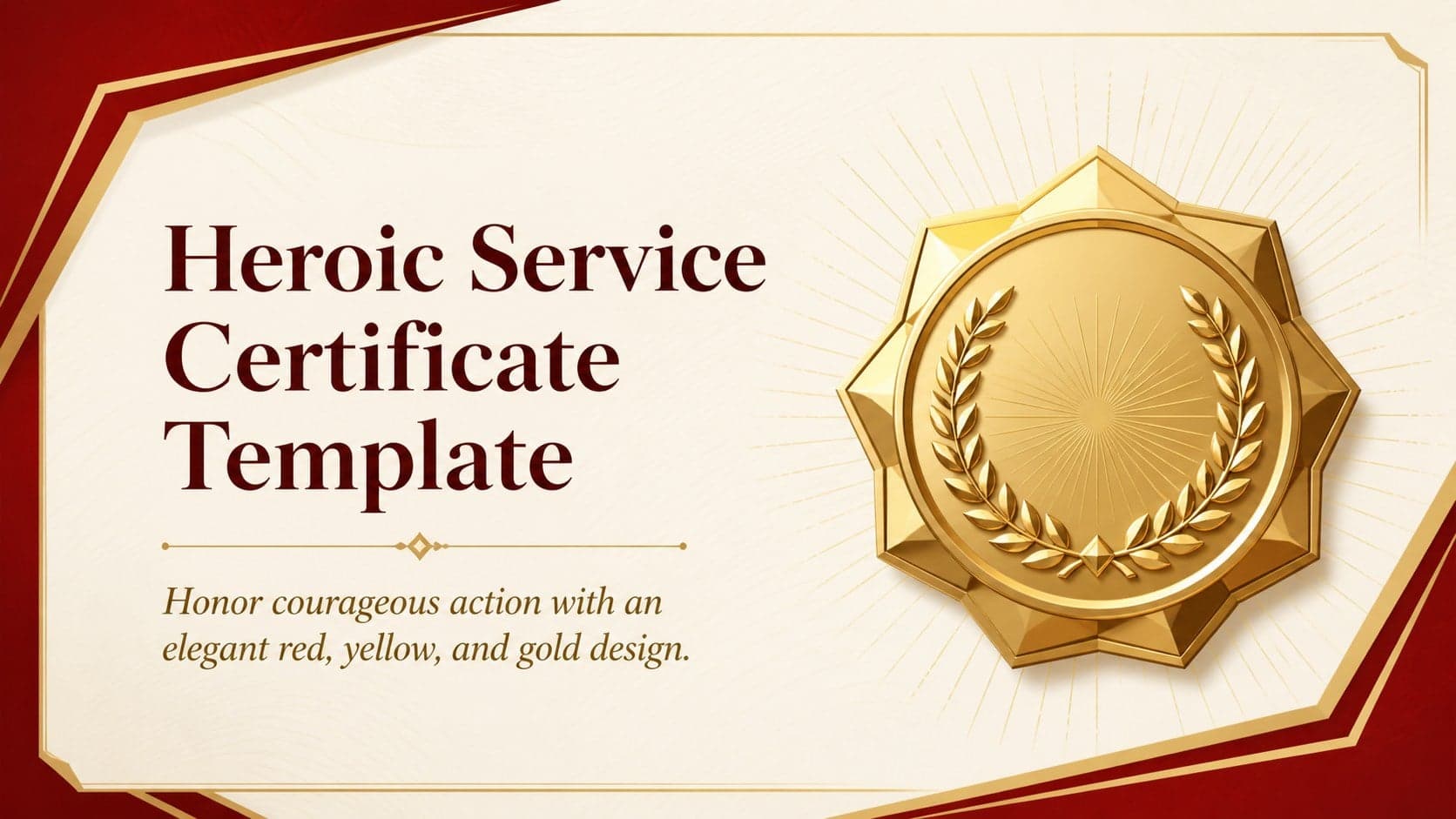 Cover of a heroic service certificate template featuring an elegant red and gold recognition design.