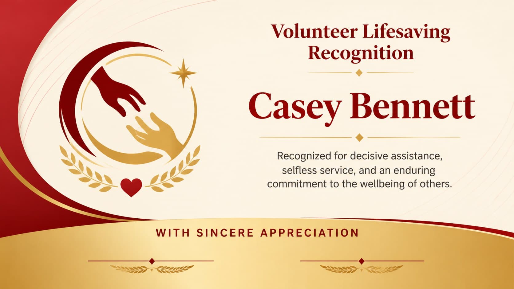 Volunteer lifesaving recognition award with a modern asymmetric certificate composition.