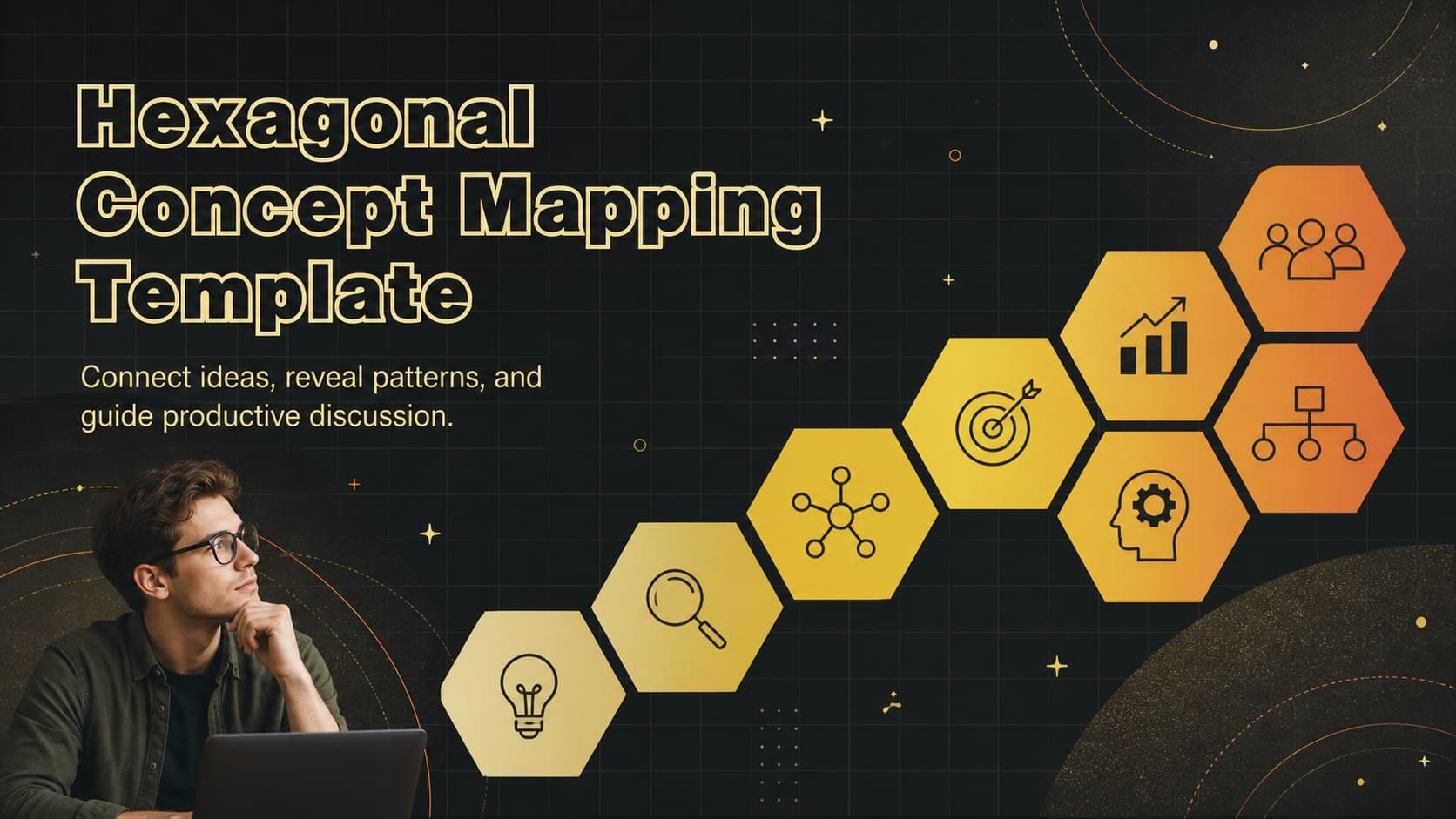 Cover of a dark illustrated hexagonal concept mapping template with connected geometric shapes and a clear activity title.