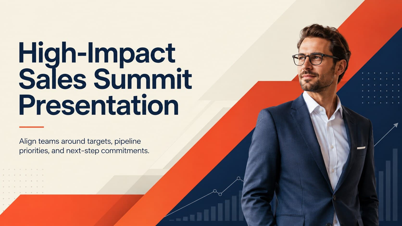Cover for a high-impact sales summit presentation with bold red, beige, and blue gradient styling.