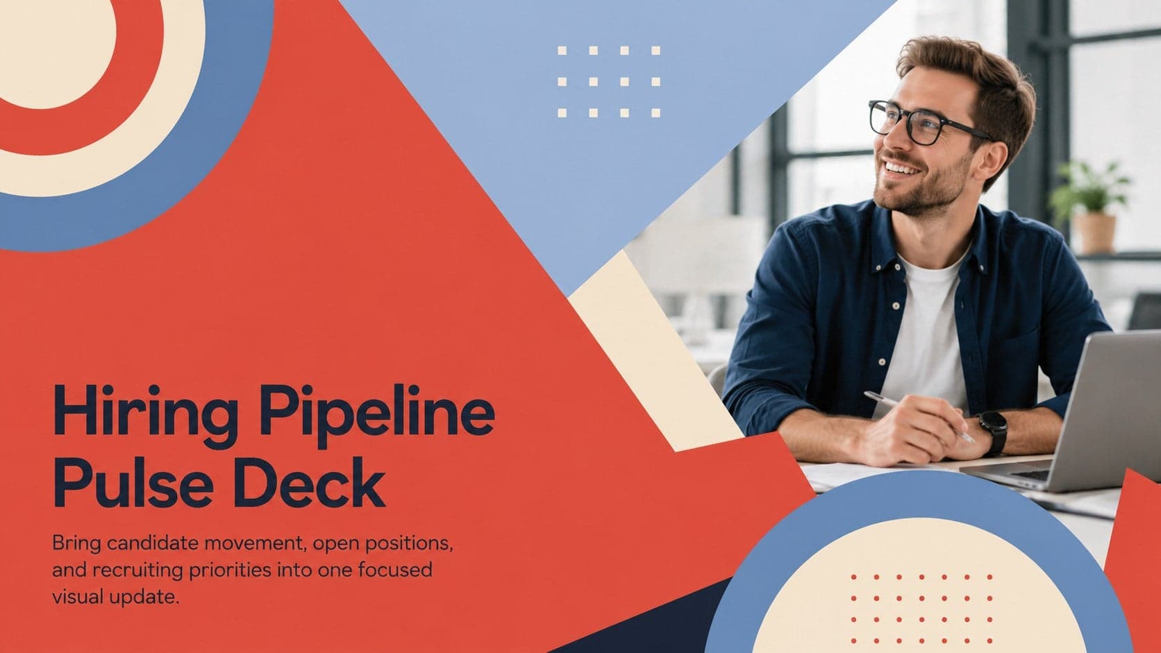 Hiring Pipeline Pulse Deck cover with bold red, blue, and beige geometric graphics.