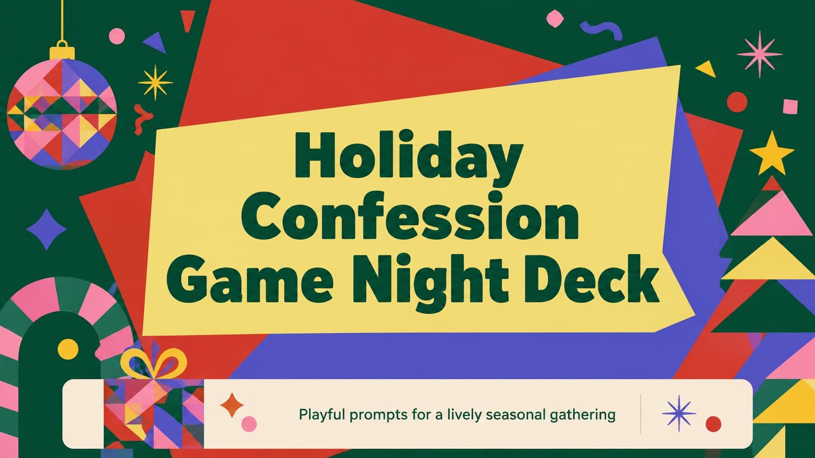 Cover slide for holiday confession game slides with a colorful geometric background and bold seasonal title.
