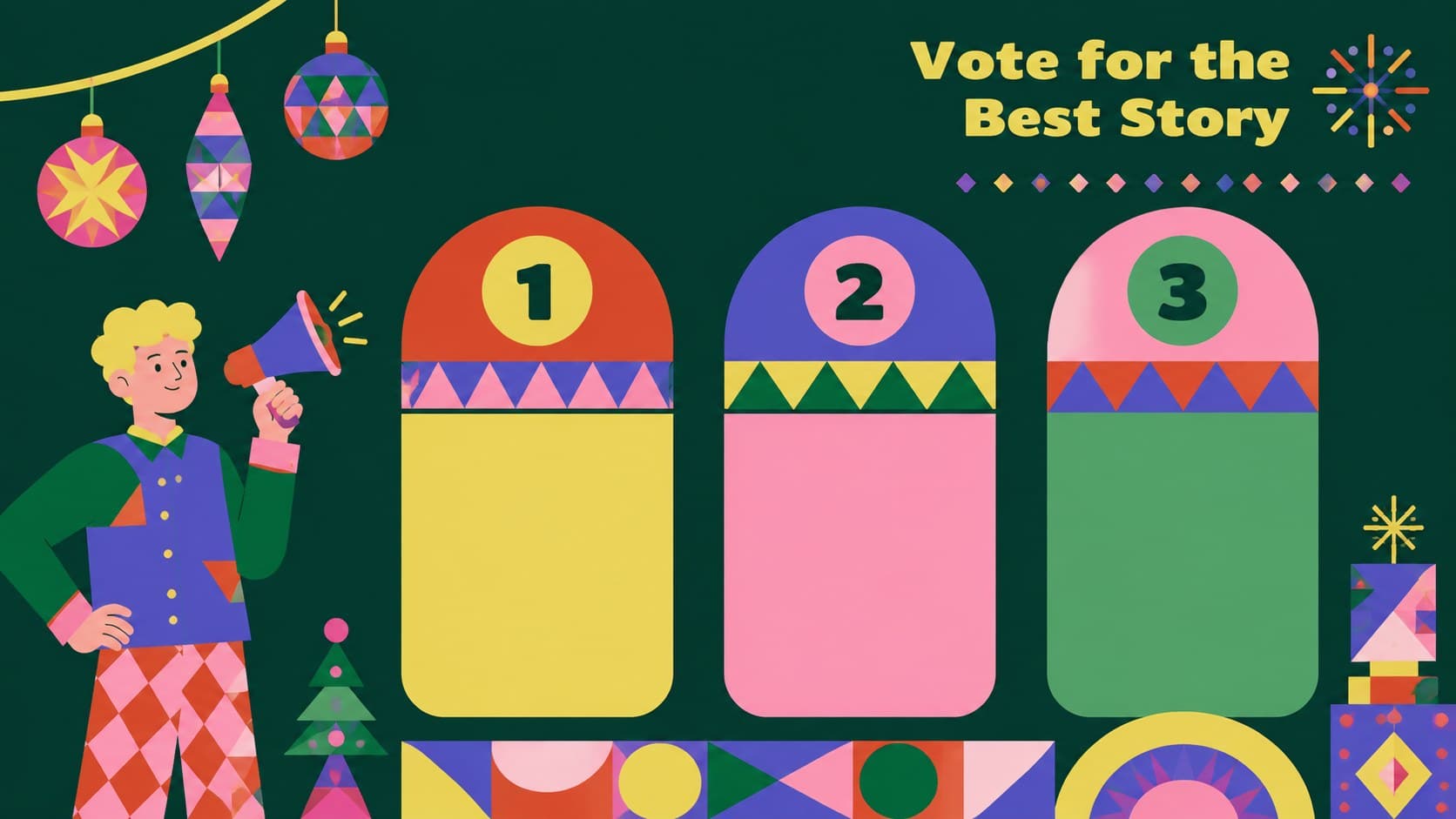 Festive group voting slide showing playful options for the best holiday confession.