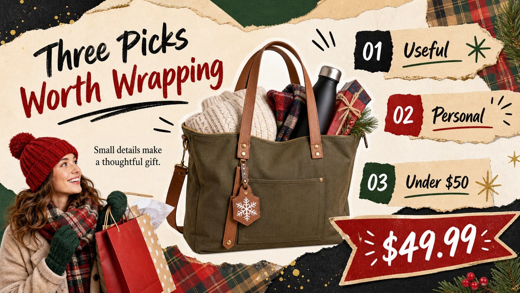 Featured gift picks slide with colorful product callouts for a holiday gift recommendation deck.
