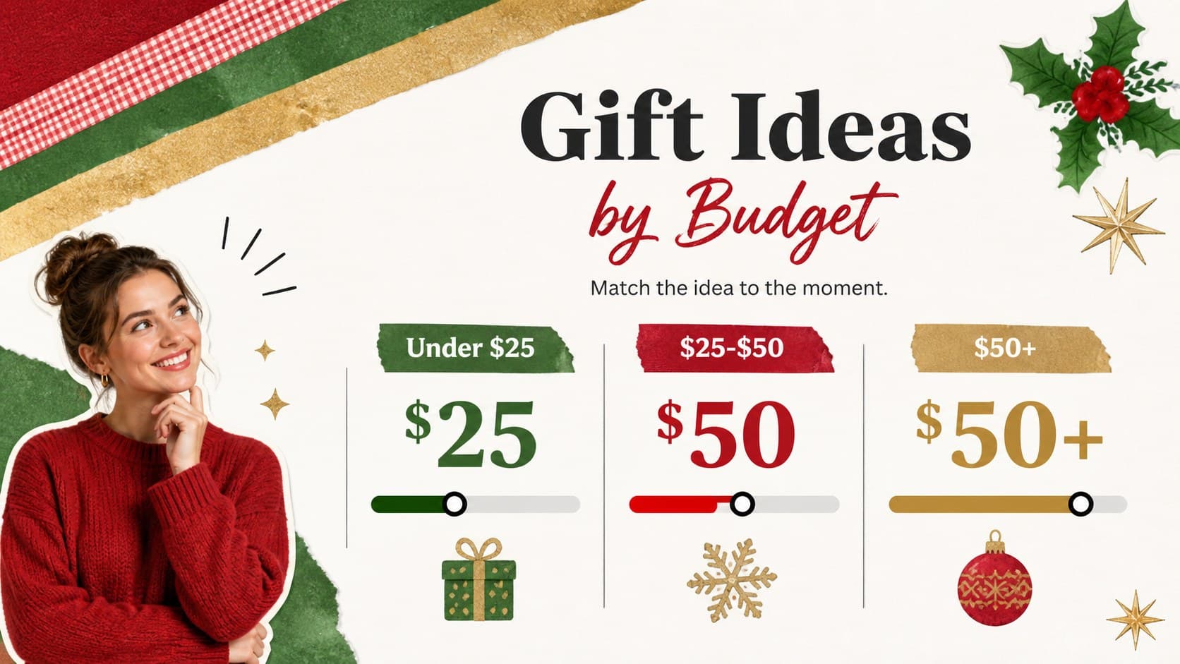 Budget comparison slide for an editable Christmas shopping presentation with colorful spending tiers.