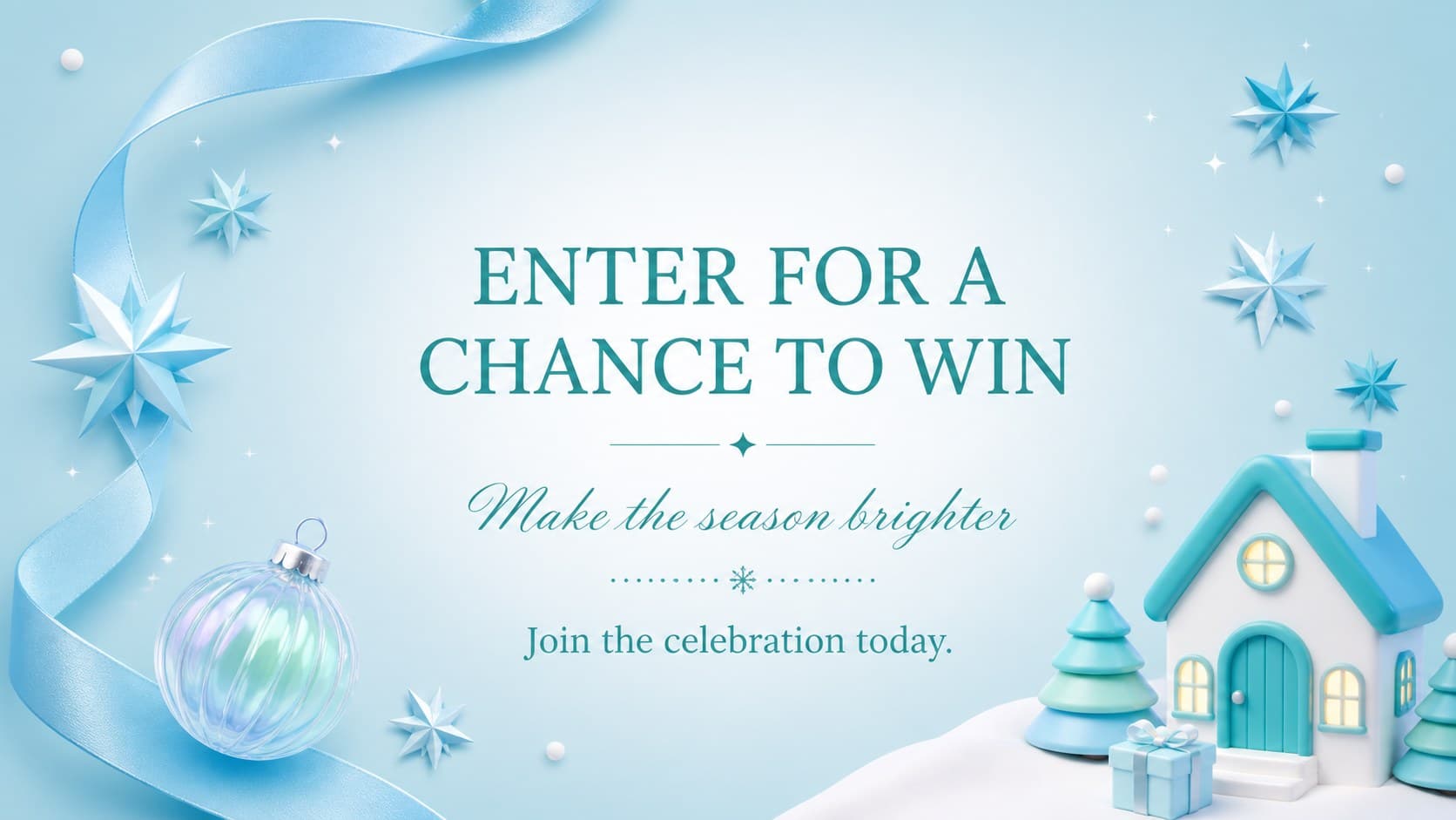 Festive blue giveaway announcement closing slide with a seasonal call to action and 3D gift imagery.