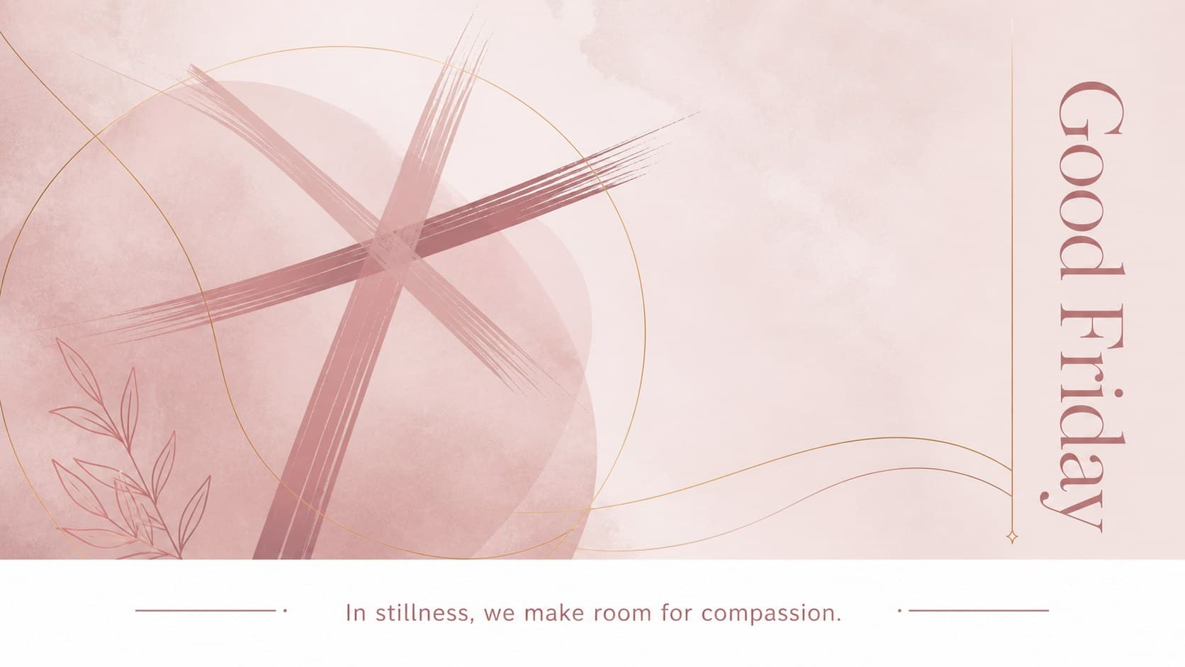 Good Friday reflection slide presenting a solemn message with pink typography and a cross-inspired abstract graphic.