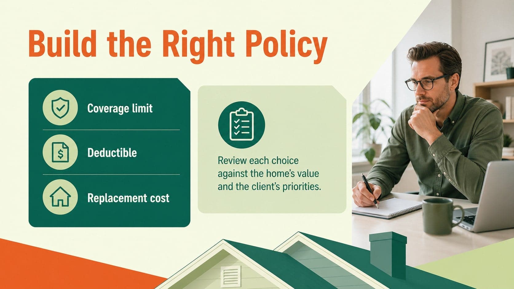 Home insurance policy details slide with a clean property coverage information layout.
