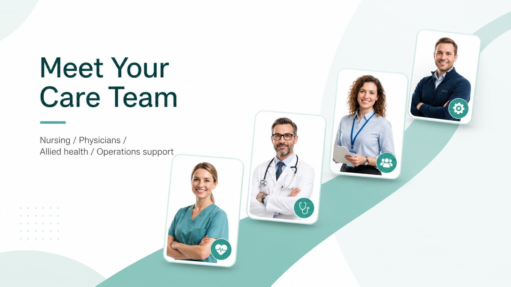 Clinical team introduction slide showing role labels and a hospital department structure.