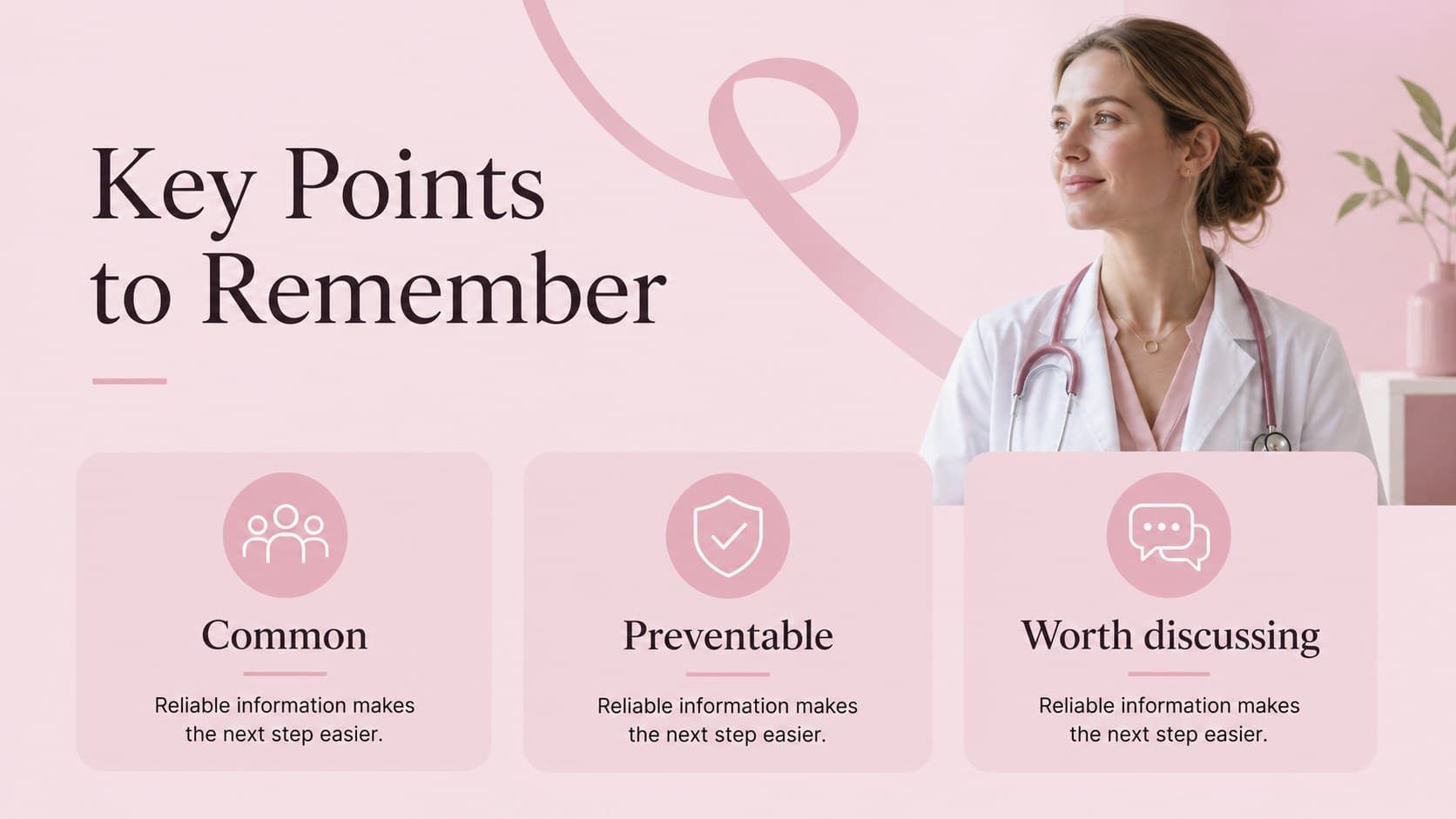 Pink public health slide highlighting key facts for an HPV prevention briefing.