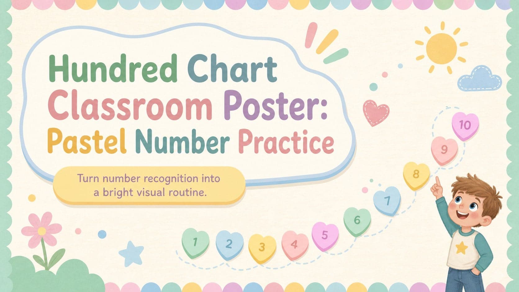 Hundred Chart Classroom Poster: Pastel Number Practice preview
