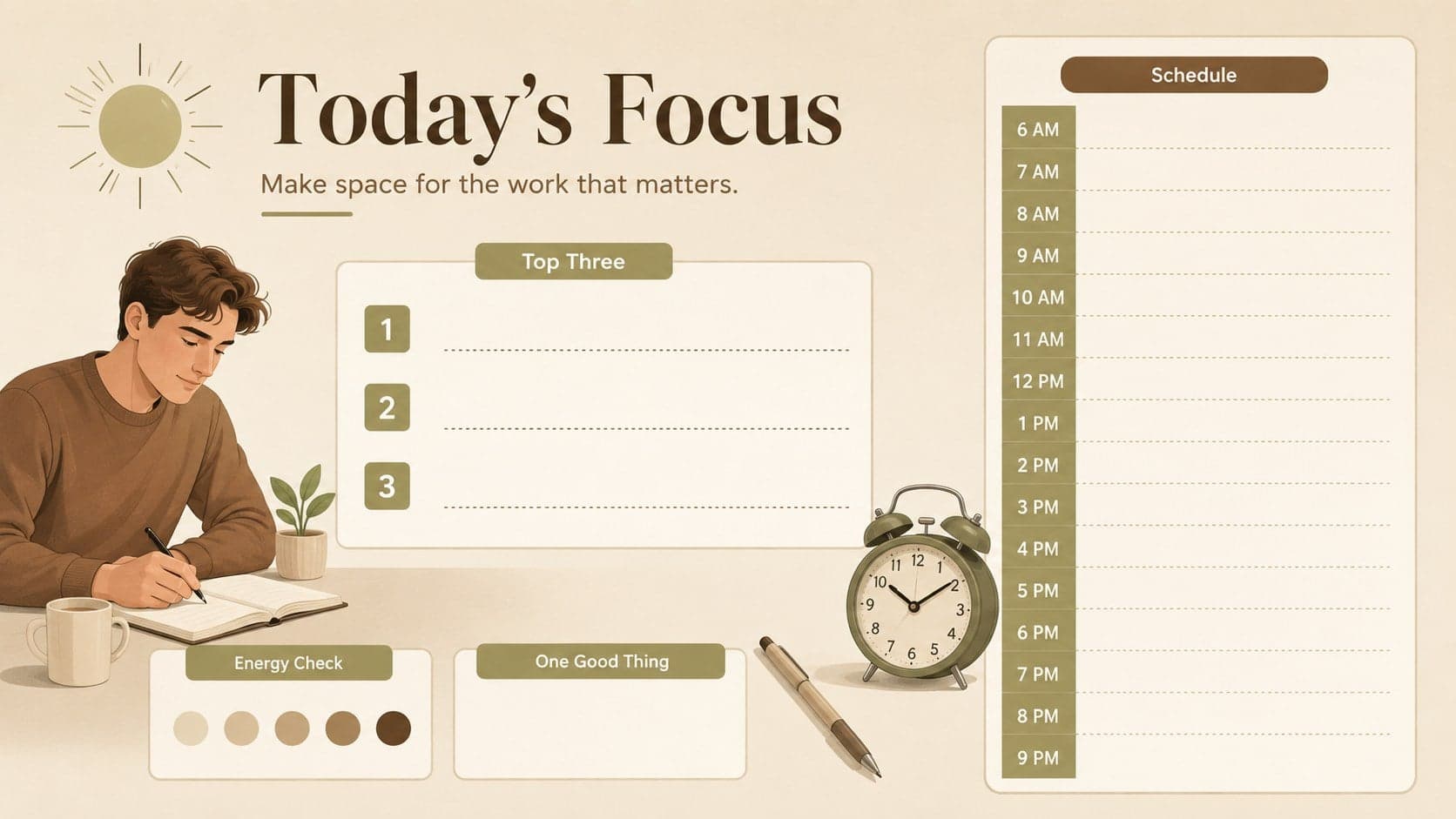 Daily focus page from an illustrated 2026 annual planning slide deck.