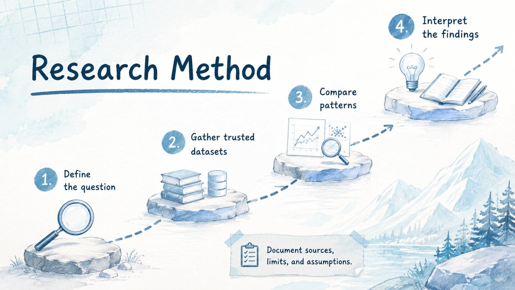 Climate change thesis methodology slide with a four-step research process.