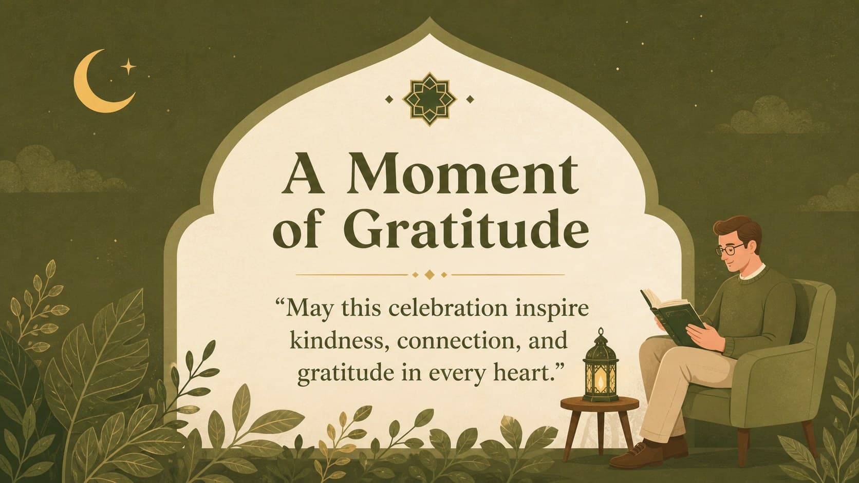 Eid celebration presentation theme slide featuring a gratitude quotation in an elegant green layout.