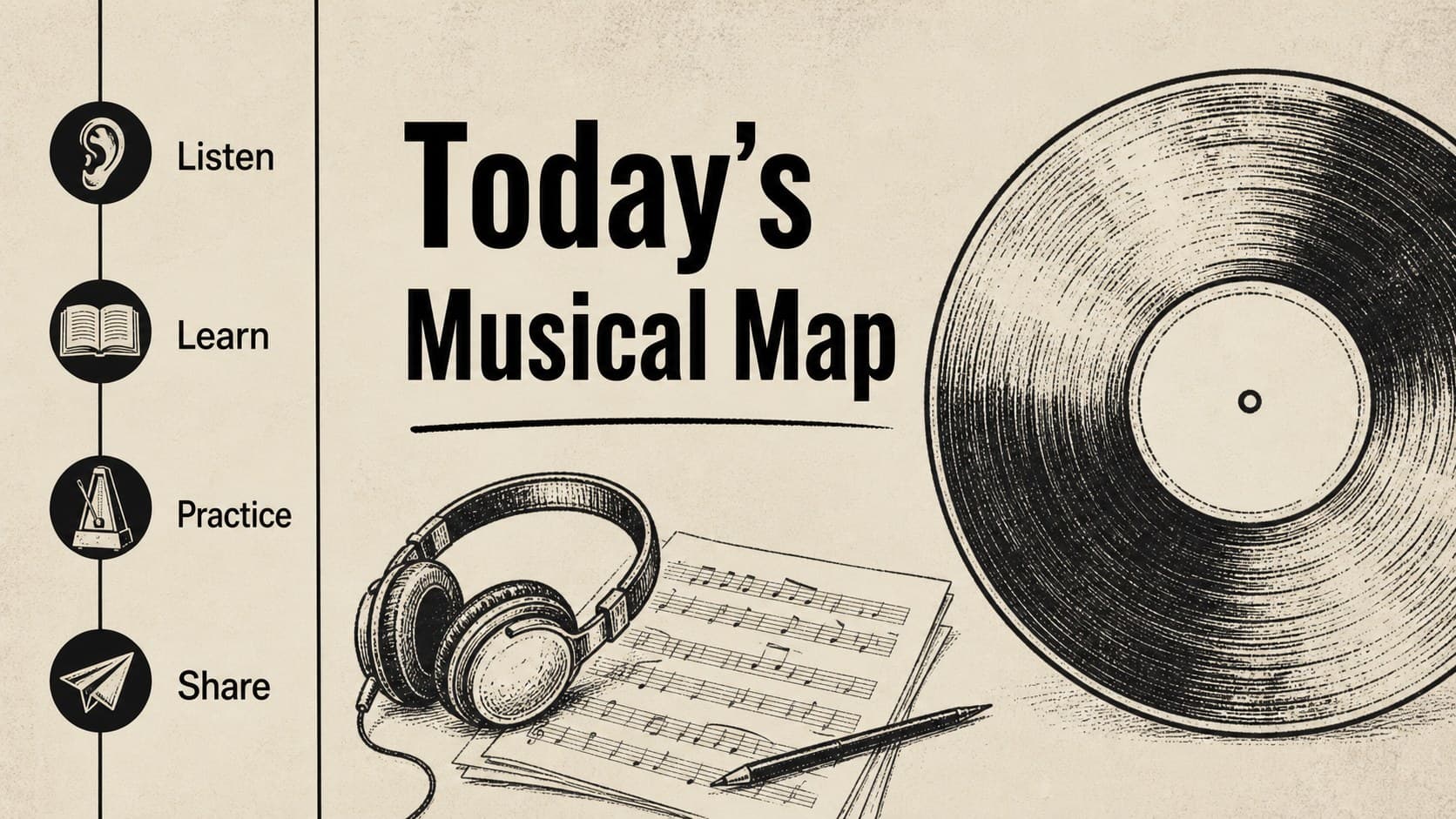 Agenda slide outlining sections for a music education presentation.